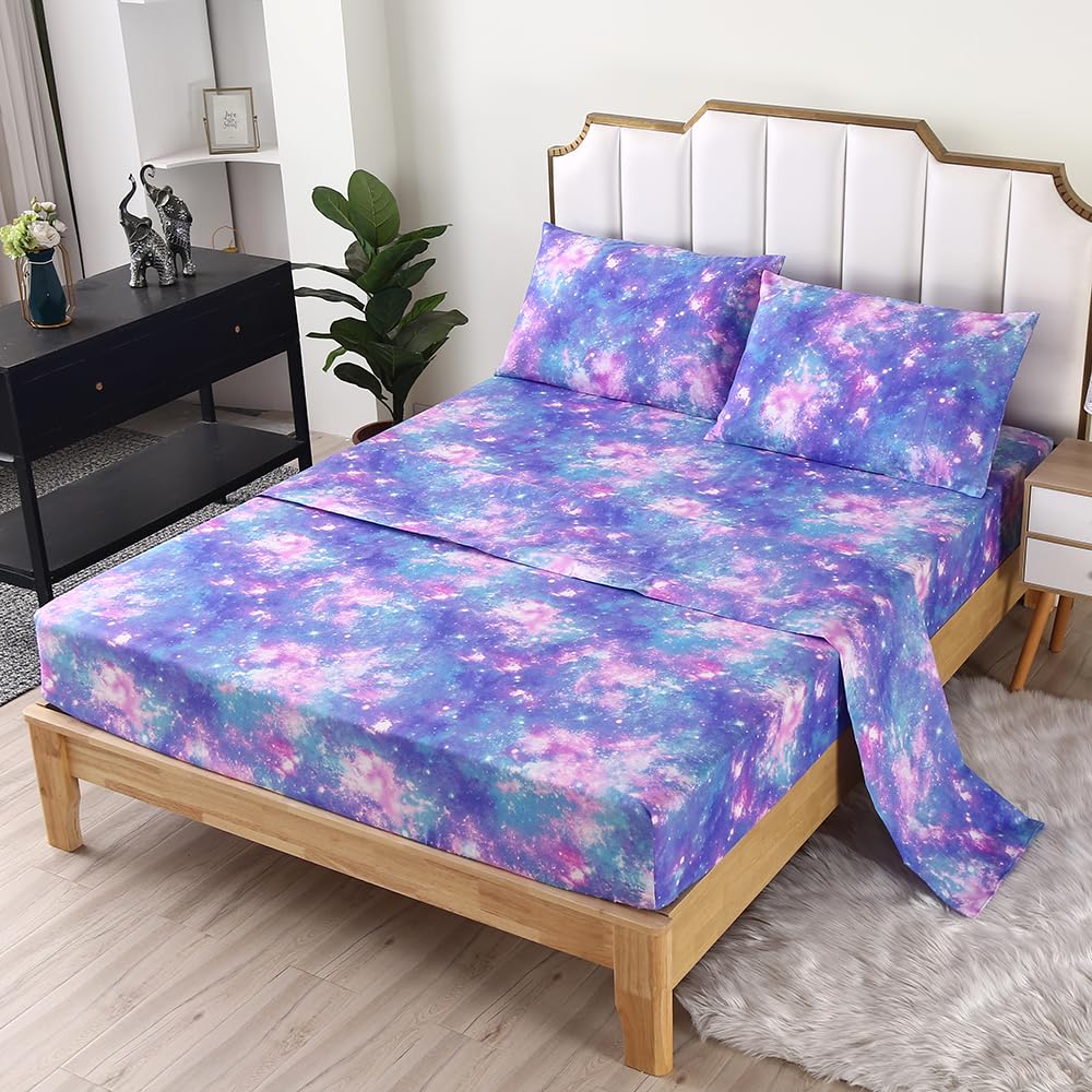 SDIII 4PCS Colorful Galaxy Sheets Set Twin Soft Microfiber Space Sheets Twin Dreamy Galaxy Bedding Sheet Set for Girls Boys Kids Teens All Season