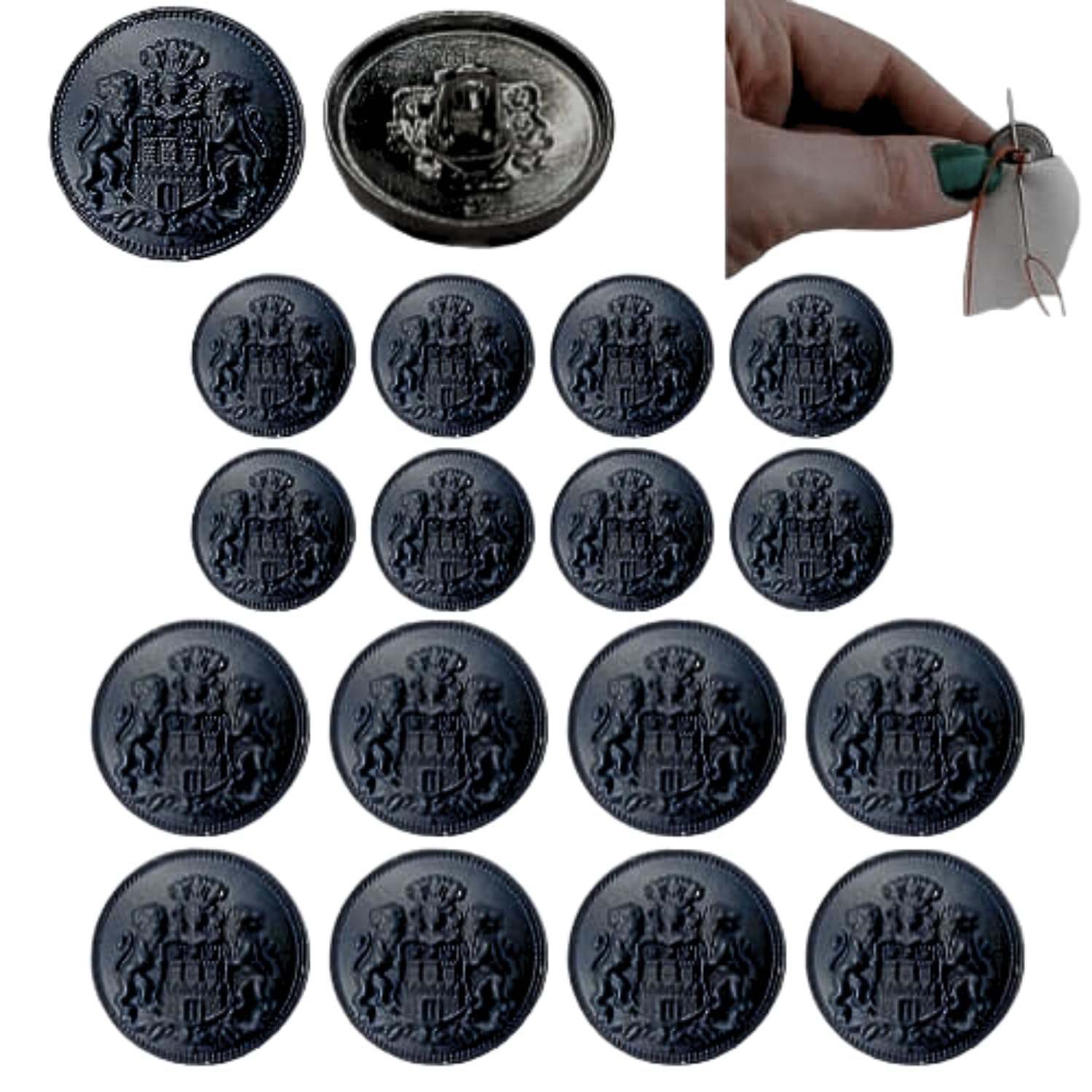 ani accessories Round Royal 3D Insignia Black Shank Button (Pack of 16) 8 Big and 8 Small Pack for Clothes Double Breasted Coat Blazer Suit bandh Gala Sherwani and Indian Dresses Sports Coat-picture-14