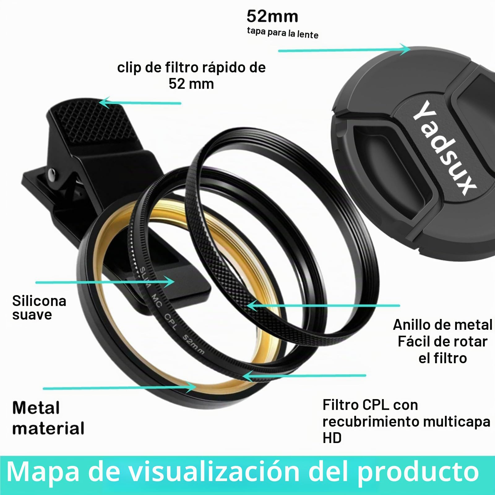 Filtro polarizador CPL de lente de teléfono para iPhone, Samsung y otros teléfonos inteligentes, adaptador de clip, vidrio multicapa HD de doble cara, accesorios