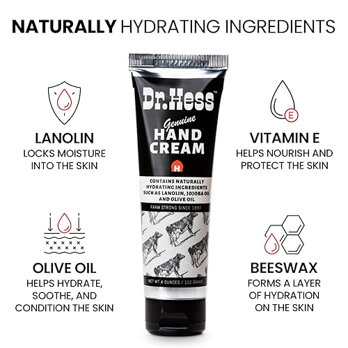 Miniatura 4 de Dr. Hess Crema de manos genuina, loción nutritiva y suavizante para manos y talones secos y agrietados, con lanolina, cera de abejas, aceite de