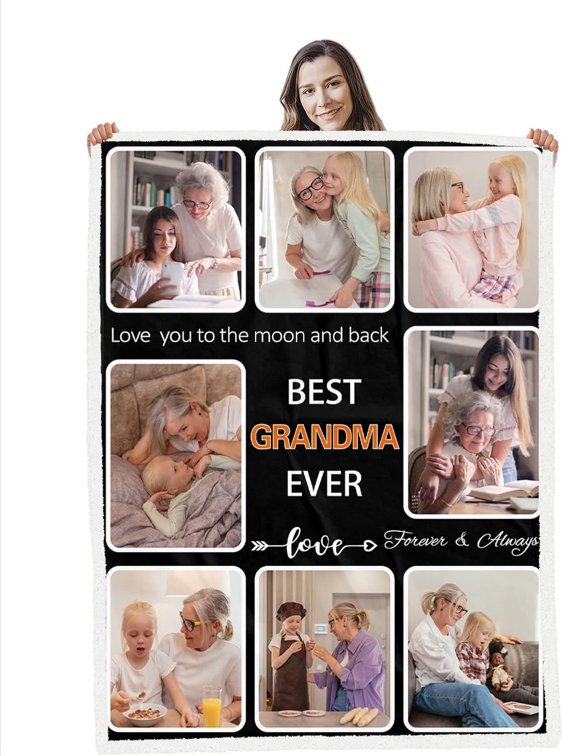 Gifts for Grandma Customized Blanket with Photos,Best Grandma Ever