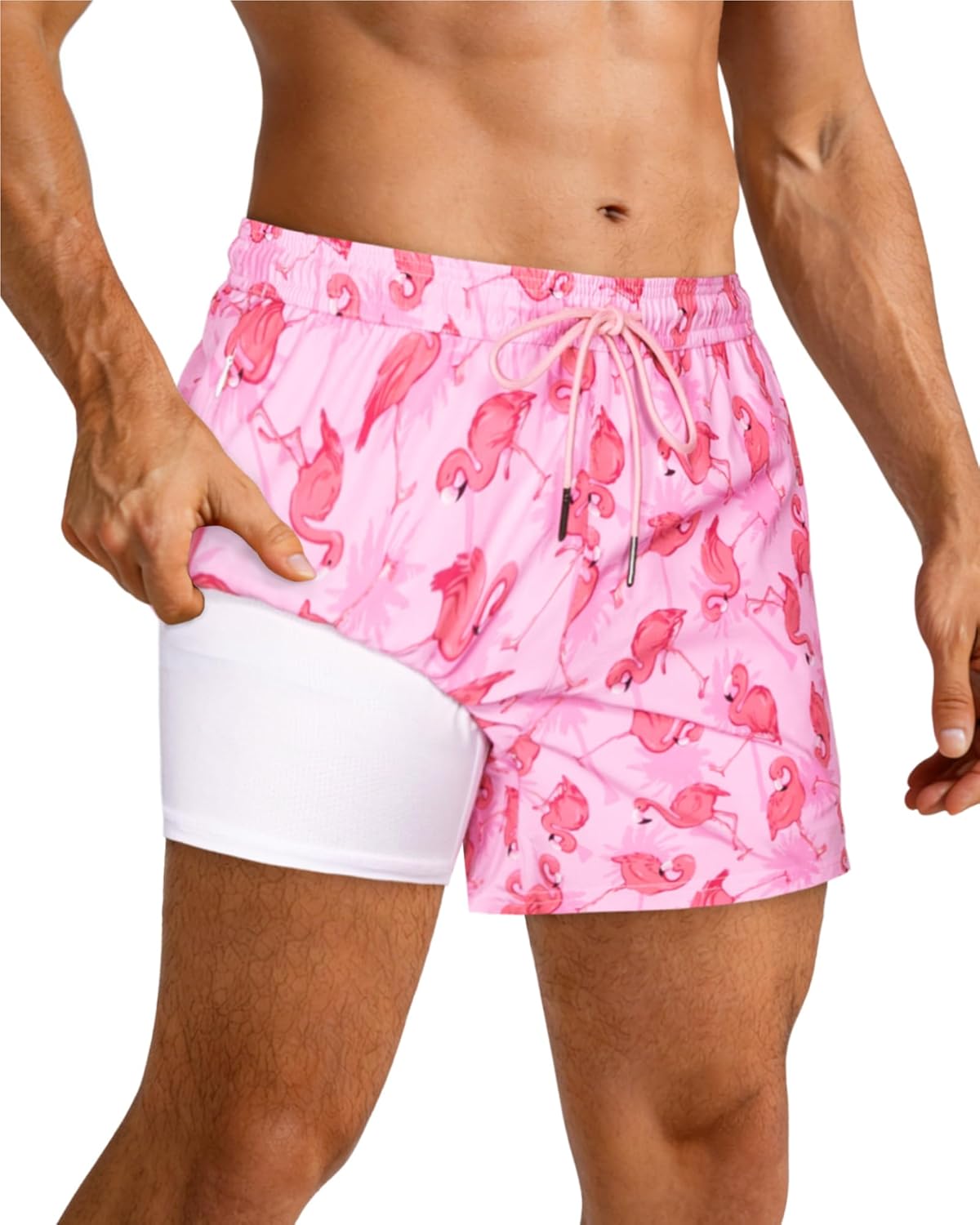 SURF CUZ Mens Swim Trunks with Compression Liner Quick Dry Swim Shorts Swimming Trunks 2 in 1 Bathing Suit Zipper Pockets - Image 2