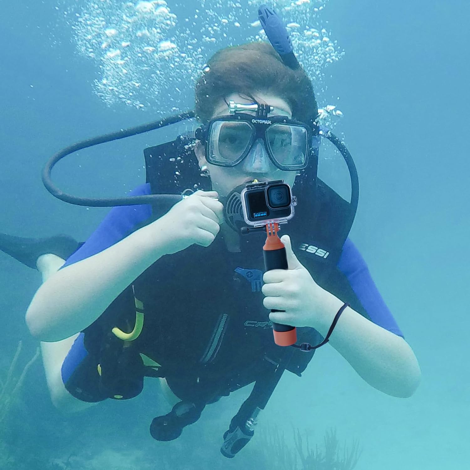 HSU Floating Hand Grip Waterproof Monopod Compatible with GoPro Hero Series Action Cameras, DJI Osmo Action Series and Insta 360 Action Cameras, Snorkeling Underwater Diving Pole Stick