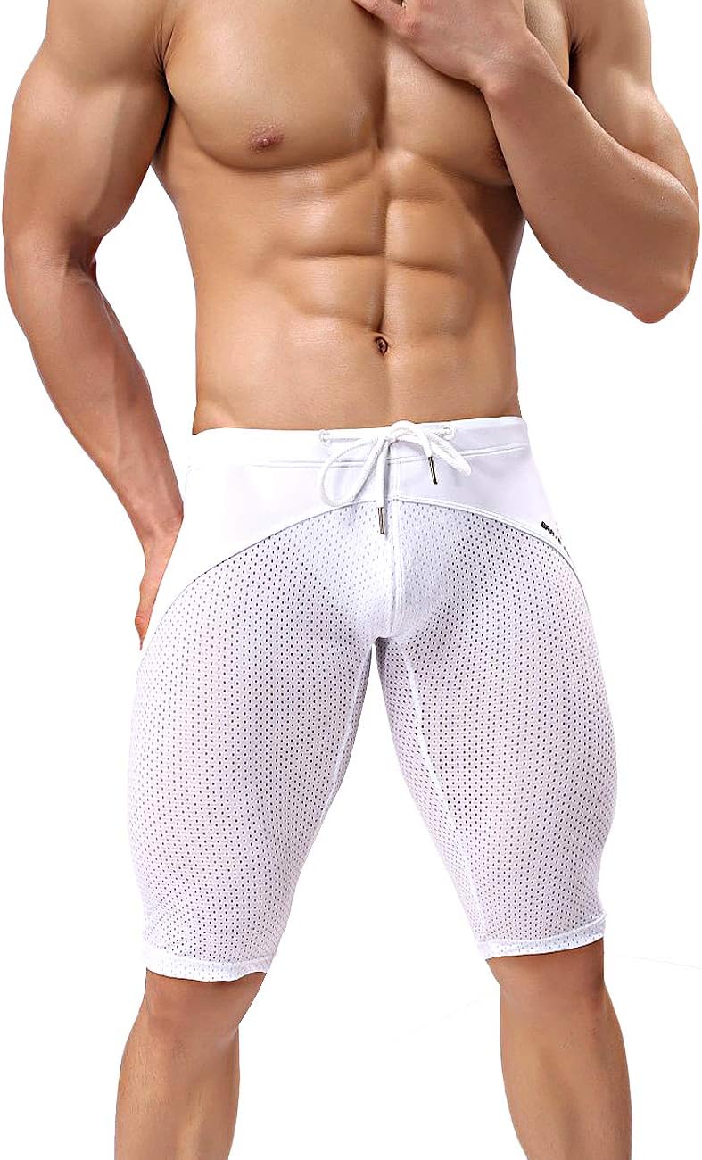 MIZOK Men's Yoga Capris Mesh Quick Dry Swimwear Workout Shorts - Image 2