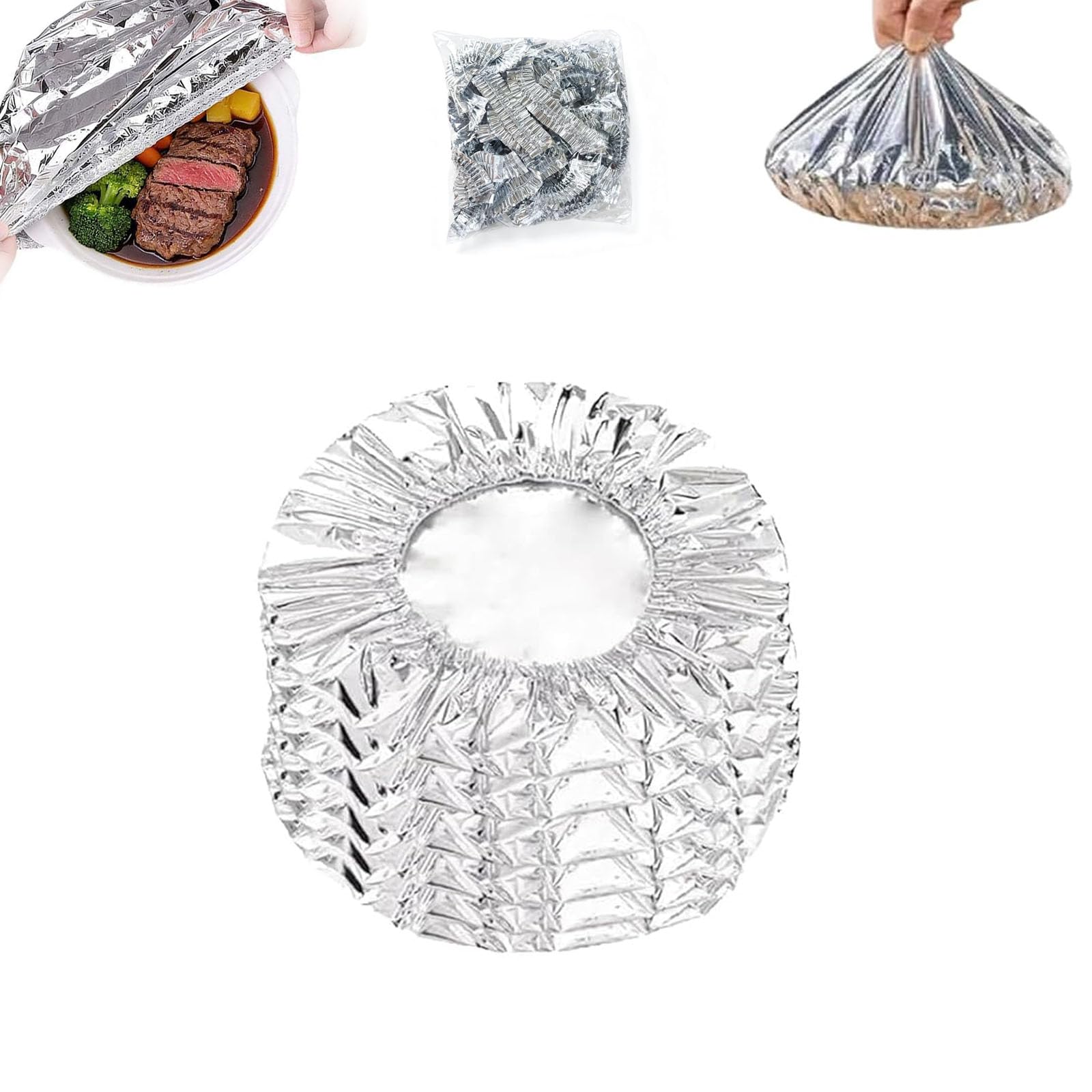 Cobertores De Aluminio Para Comida, Reusable Aluminum Foil Food Covers, Insulated Food Cover with Aluminum Lining, Aluminium Foil Elastic 𝐅ood Bowl Storage Cover for Meals Vegetables Fruits (10PCS)