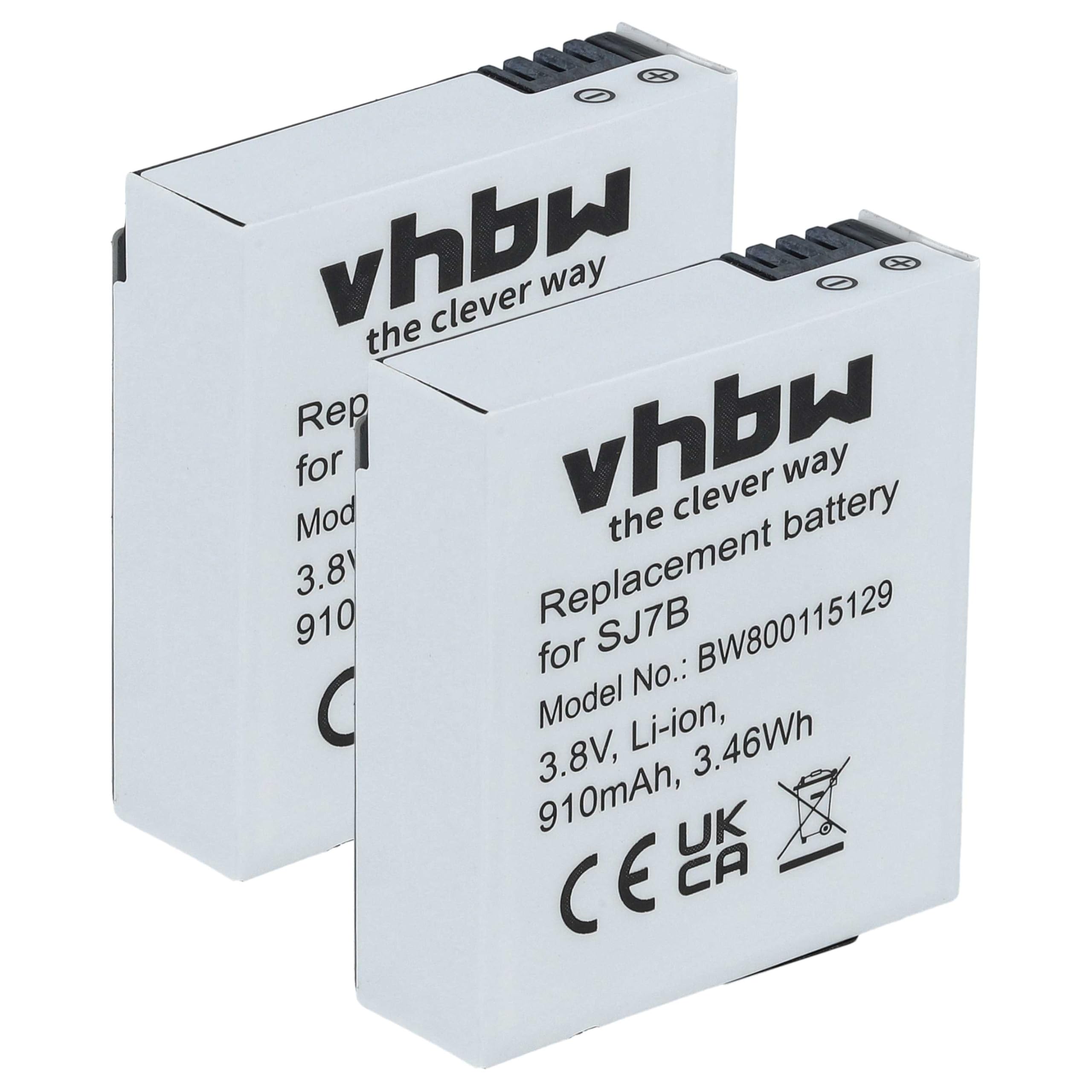 vhbw 2x batteria compatibile con Sjcam SJ7 Star videocamera camcorder (910mAh, 3,8V, Li-Ion)