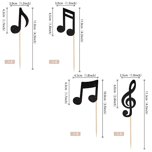 Miniatura 2 de 24 piezas de notas musicales para cupcakes, con purpurina negra, símbolos musicales para magdalenas para música rock, concierto, tema de baby