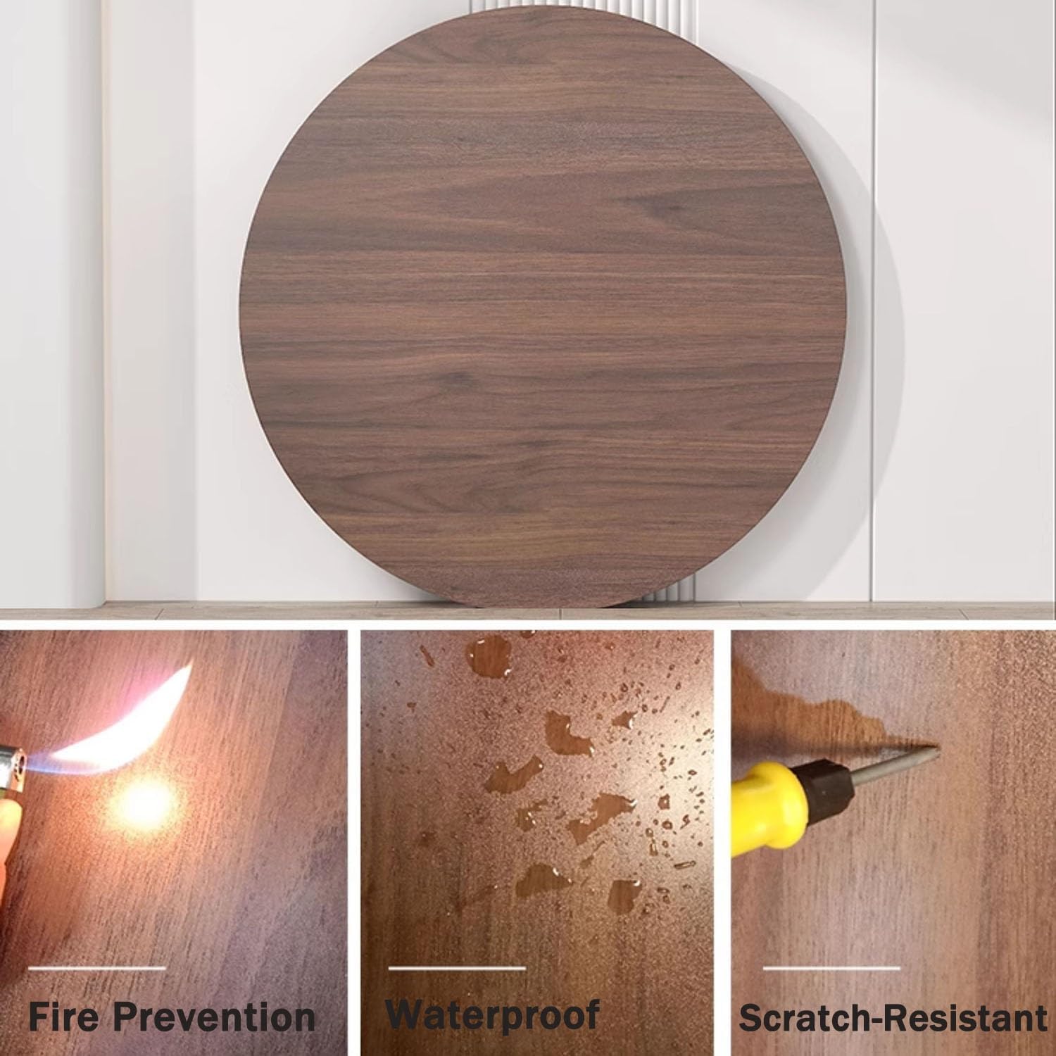 Wooden Table Top, 12" 16" 20" Round Replacement Table Surface, One-Piece Tabletop Countertop for Patio Dining Coffee Desks(Black,80cm(31.5in))