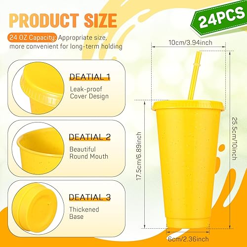 Miniatura 2 de Paquete de 24 vasos de plástico con tapa y pajita, vasos reutilizables, botellas de agua a granel, taza de viaje para café helado, taza para