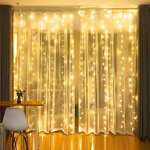 Dazzle Bright Curtain String Lights, 300 LED 9.8ft x9.8ft Warm