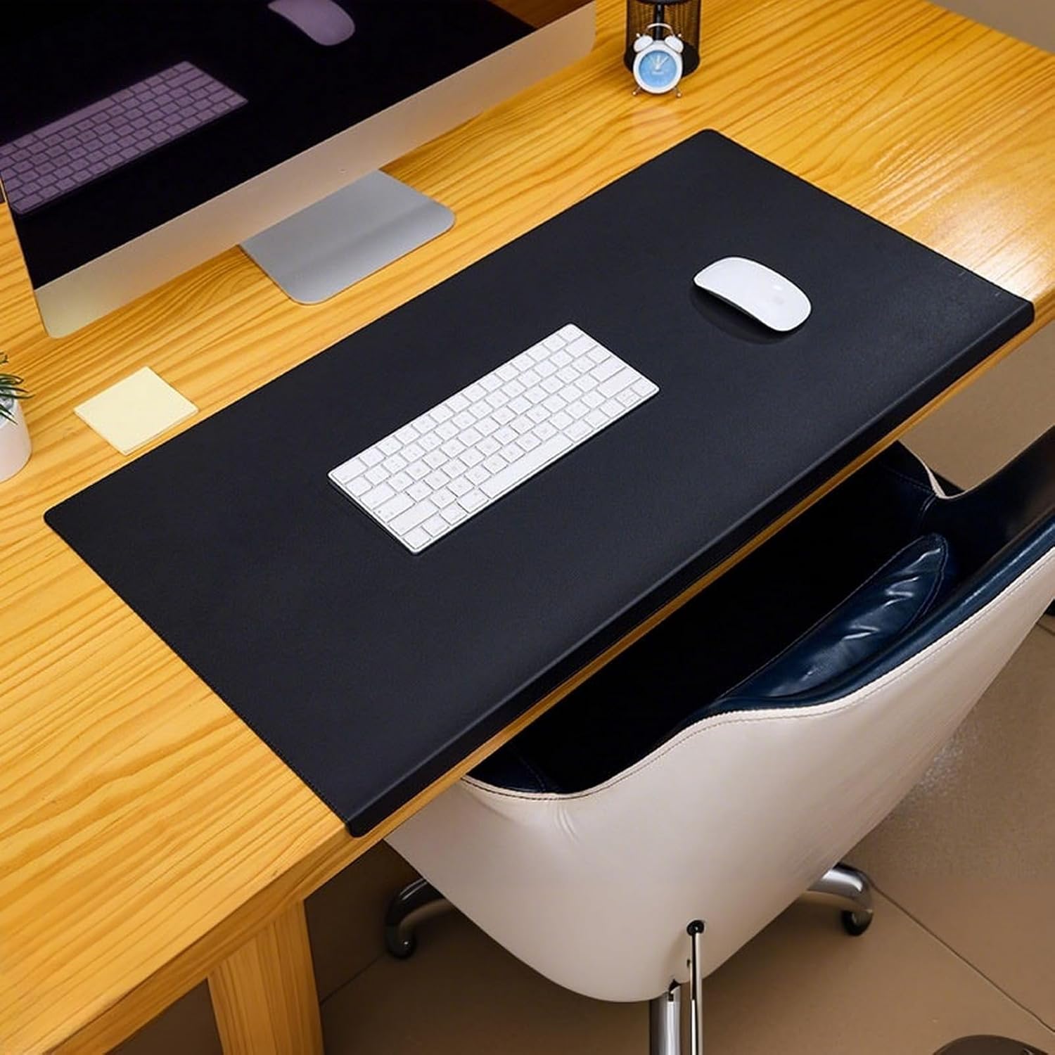 Lifup Office Desk Pad, Non-Slip PU Leather, Writing Mat with Full Grip Fixation Lip, Waterproof Table Blotter Desk Protector Black 39.4" x 16.9"
