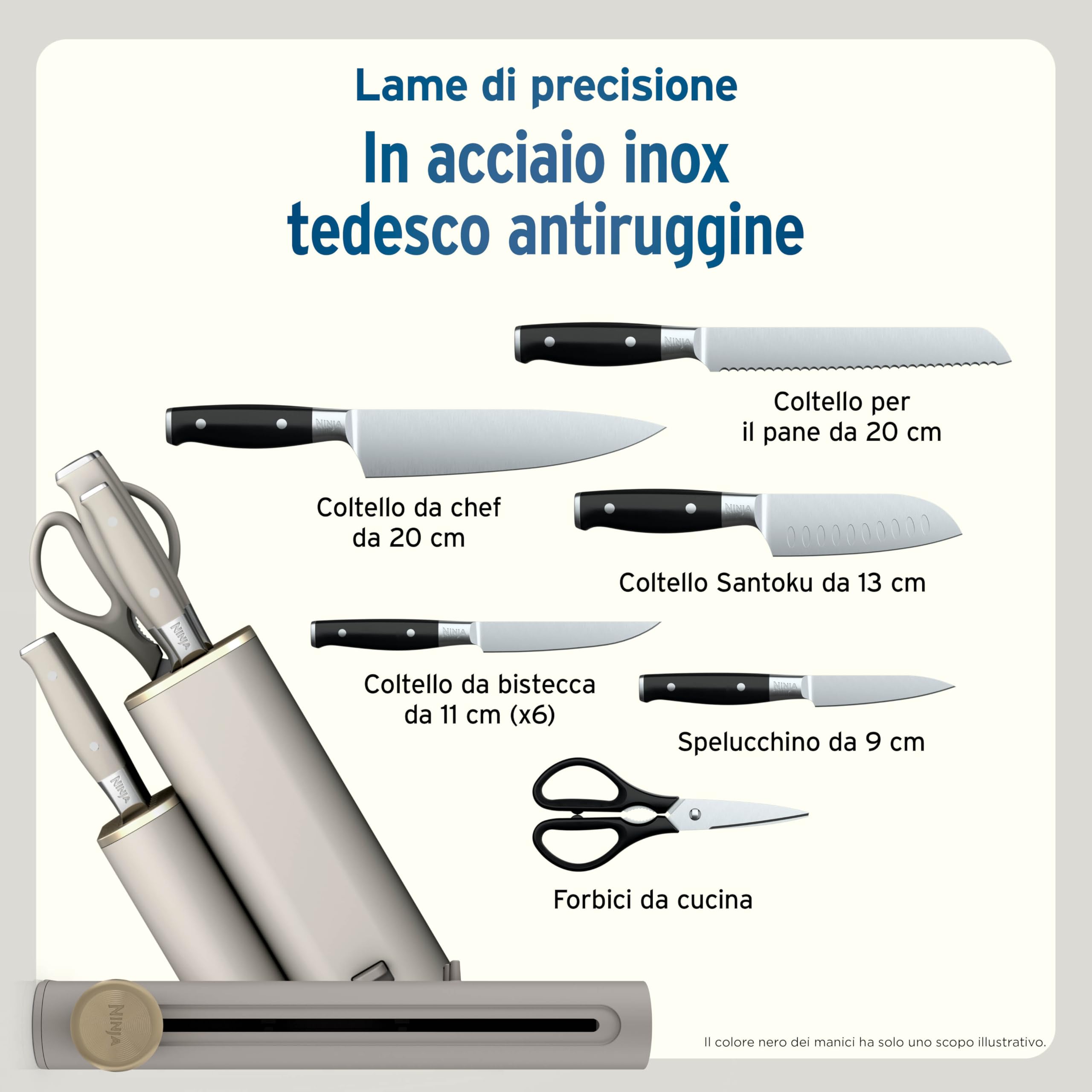 Ninja Set di coltelli StaySharp da 13 pezzi Oro chiaro, NK32013EUUKSD1 | con affilatrice rimovibile