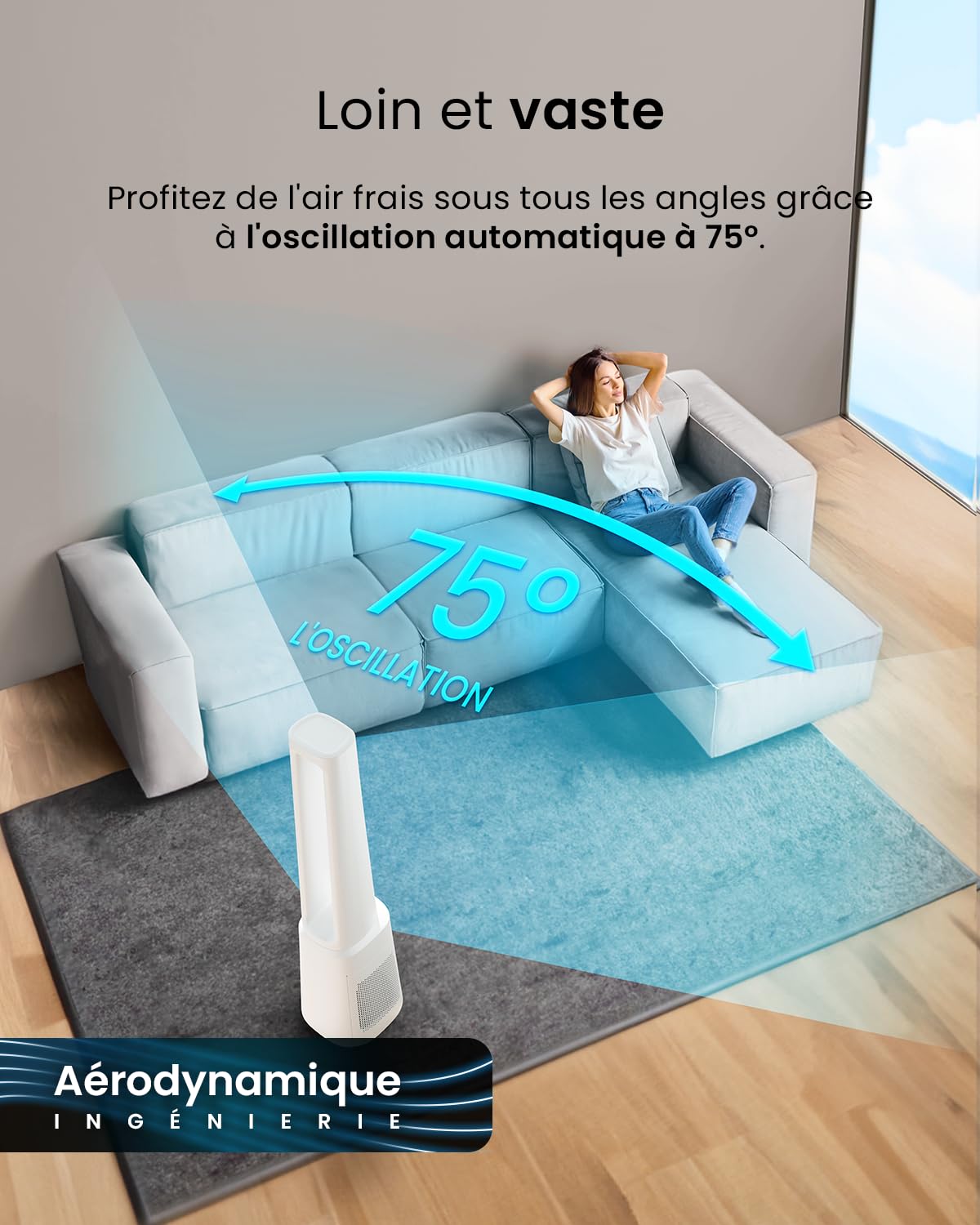 Pro Breeze OmniAir Ventilateur Colonne Purificateur d'Air, Ventilateur Sans Pale 105cm Silencieux, Tour avec Filtre HEPA, Télécommande, 10 Vitesses, Oscillation 75°, Ventilateur Sans Lame