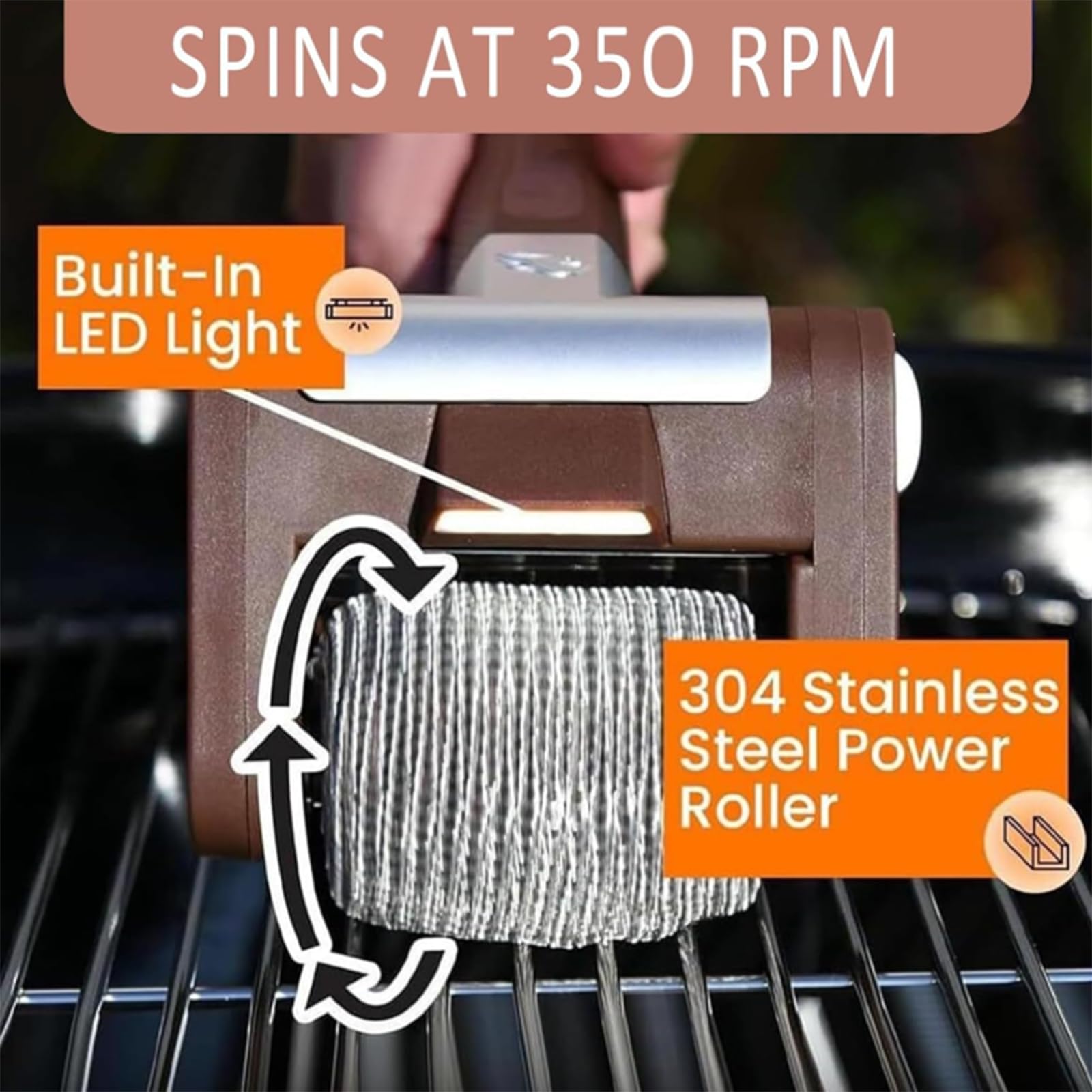 Limpiador eléctrico de parrilla con cabezal de cepillo giratorio, una herramienta altamente eficiente para limpiar parrillas, elimina fácilmente los residuos de alimentos quemados.
