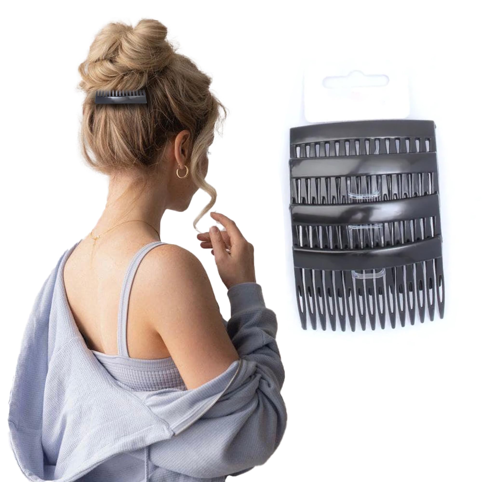 HiFEN® Set of 8 Black Plain Hair Combs, 7cm (2.8”) Hair Combs Slides for Women Black Colour Hair Accessory for Girls (2 Pack of 4)