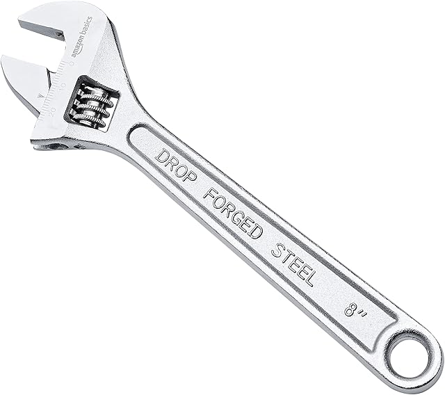 Amazon Basics Adjustable Wrench with Inch/Metric Scale, Chrome-Plated, 8-Inch (200 mm)