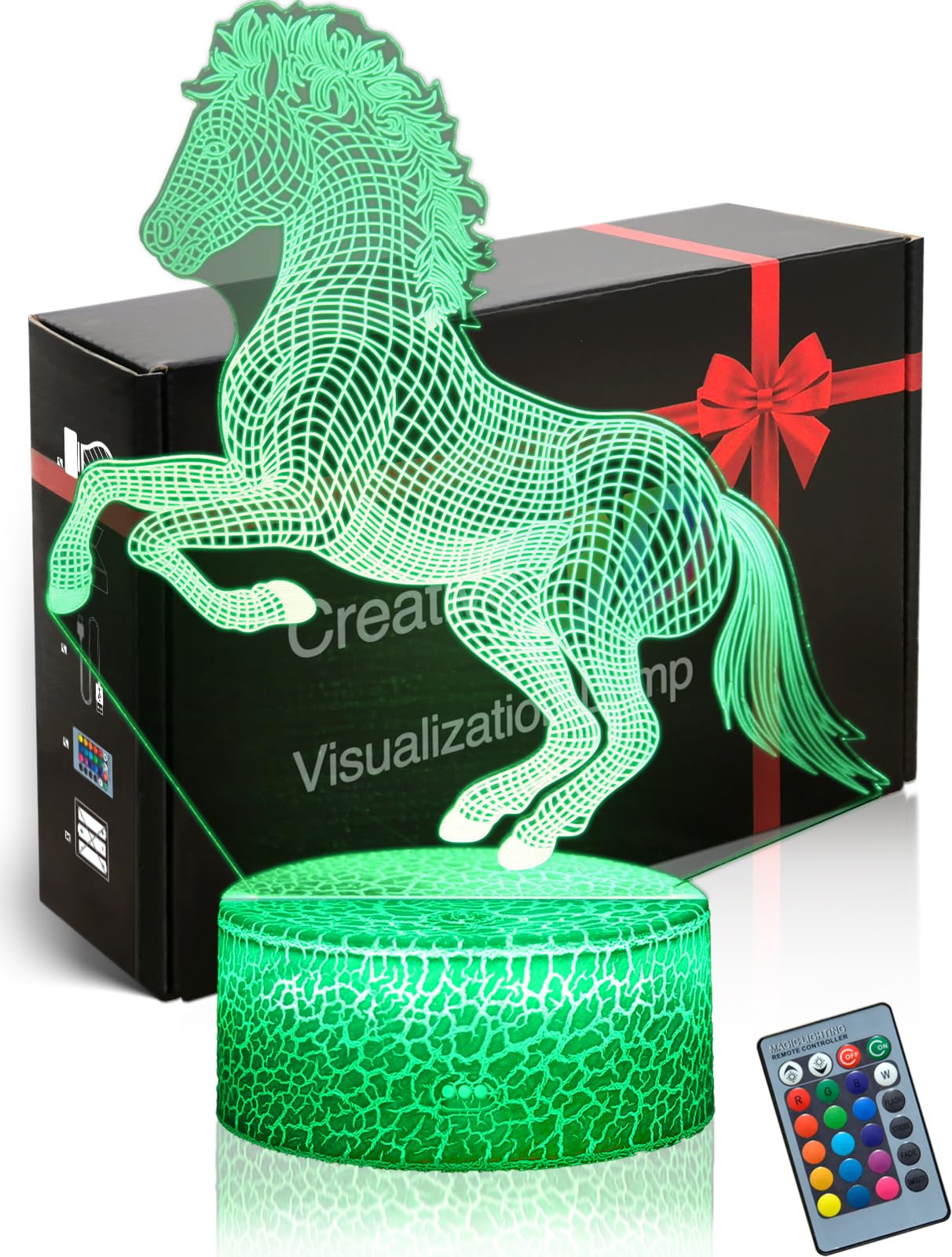 DAHEYMA Lampada d'atmosfera a cavallo, 16 colori cangianti, lampada da notte LED 3D con telecomando, regalo per ragazzo, decorazione camera da letto, lampada da tavolo cavallo