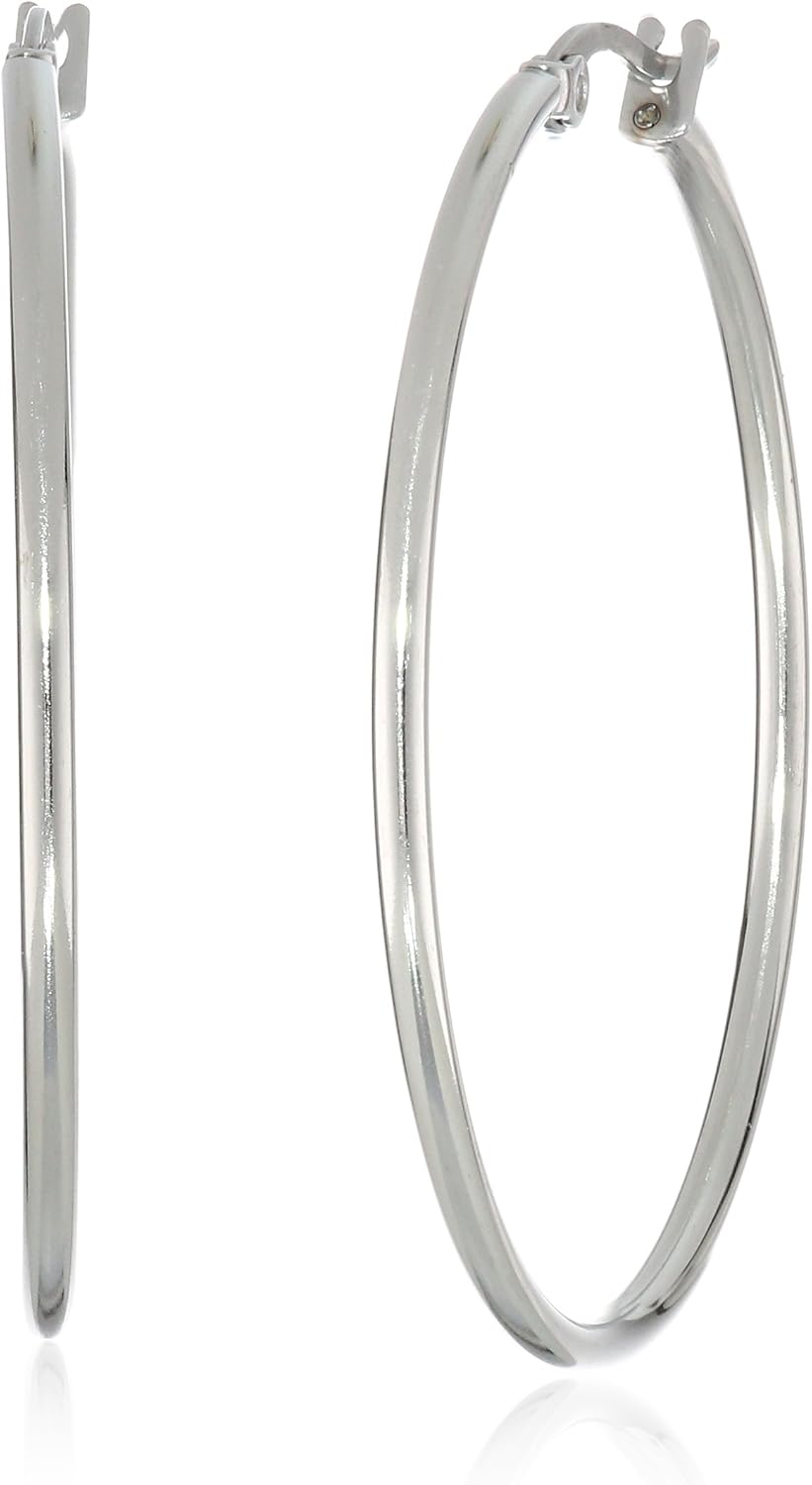 Amazon Essentials Stainless Steel Rounded Tube Hoop Earrings (50mm), (previously Amazon Collection)