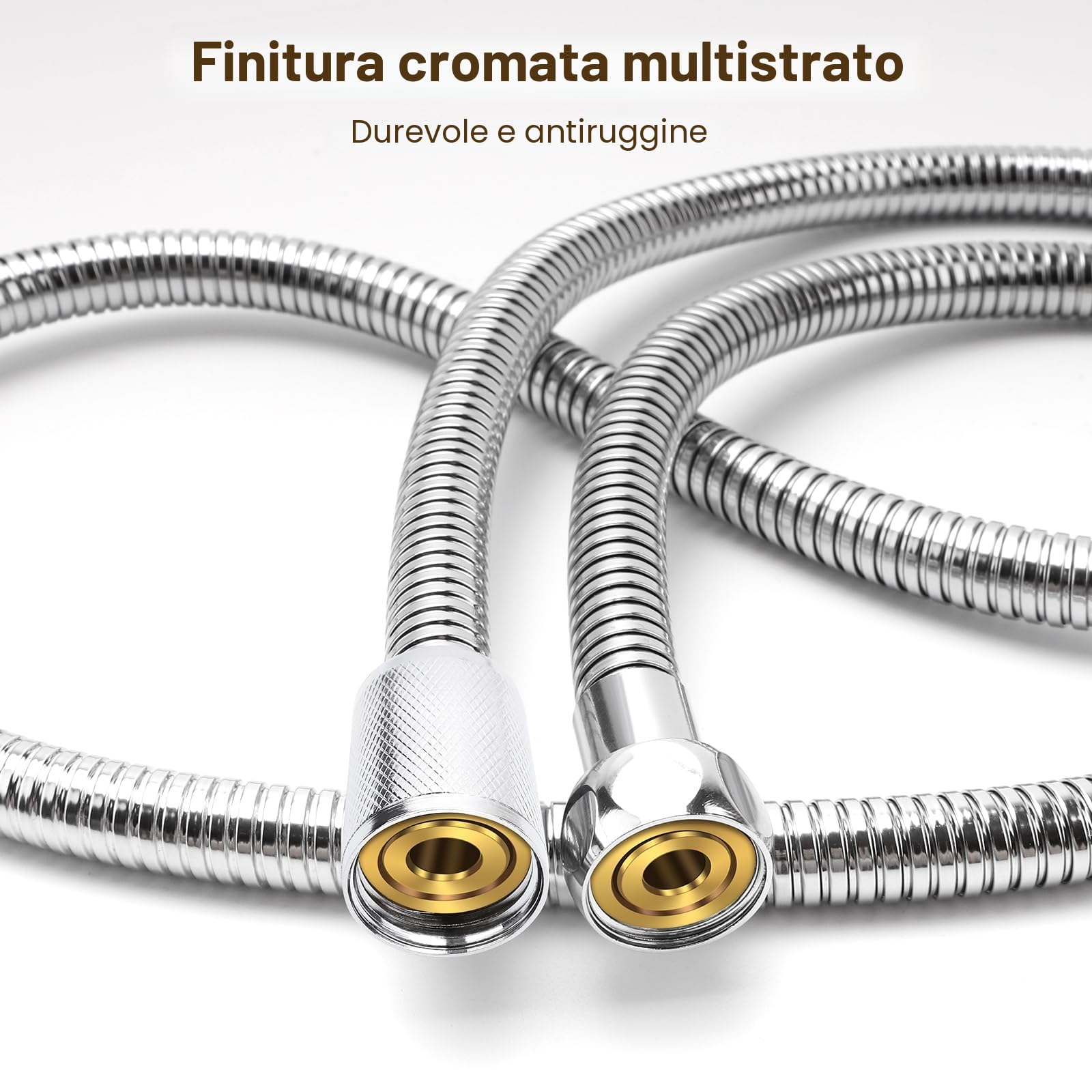 Tubo Doccia Flessibile in Acciaio Inossidabile G1/2 160 cm Anti-perdita Cromato