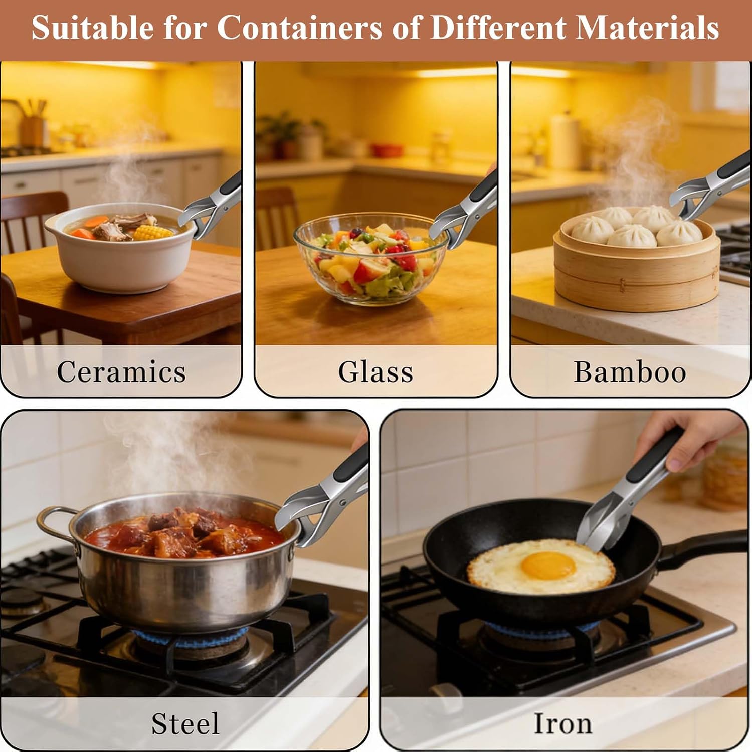 2PCS Hot Plate Gripper, Stainless Steel Hot Plate Gripper Clips, Silicone Non-Slip Heat Insulation Anti-Scald Clip, Multi-Purpose Kitchen Utensil for Bowls Pans Dishes Microwave Toaster, Black