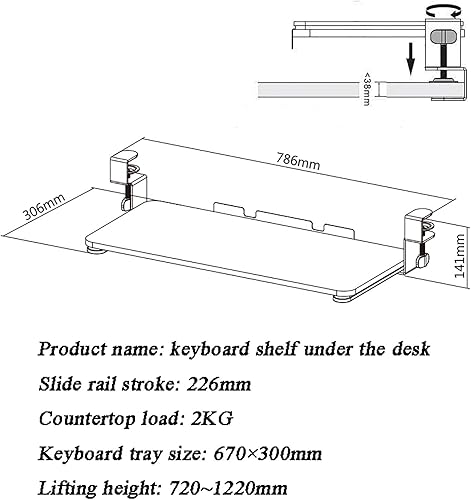 Miniatura 5 de Bandeja de teclado con abrazadera para teclado debajo del escritorio, extensor de mesa y escritorio extraíble debajo del escritorio, mientras