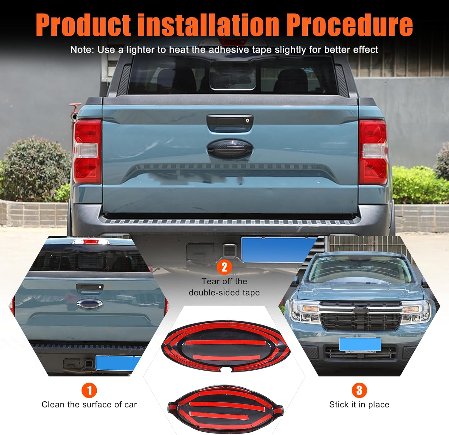 Car Front Rear Tailgate Logo Frame Cover Trim Emblem USA Flag Sticker for Ford Maverick 2022-2024 Logo Emblem Decoration Cover (Front and Back)