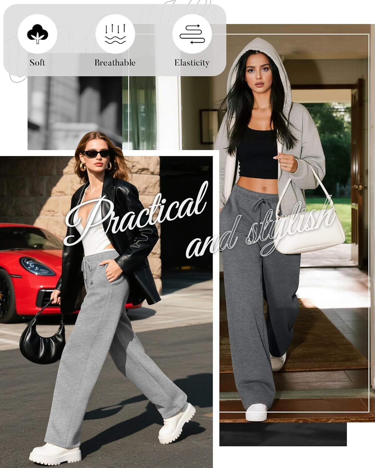4 Pack Women's Wide Leg Sweatpants Drawstring Lounge Joggers for Women Straight Pants Elastic Waist with Pockets - Image 3