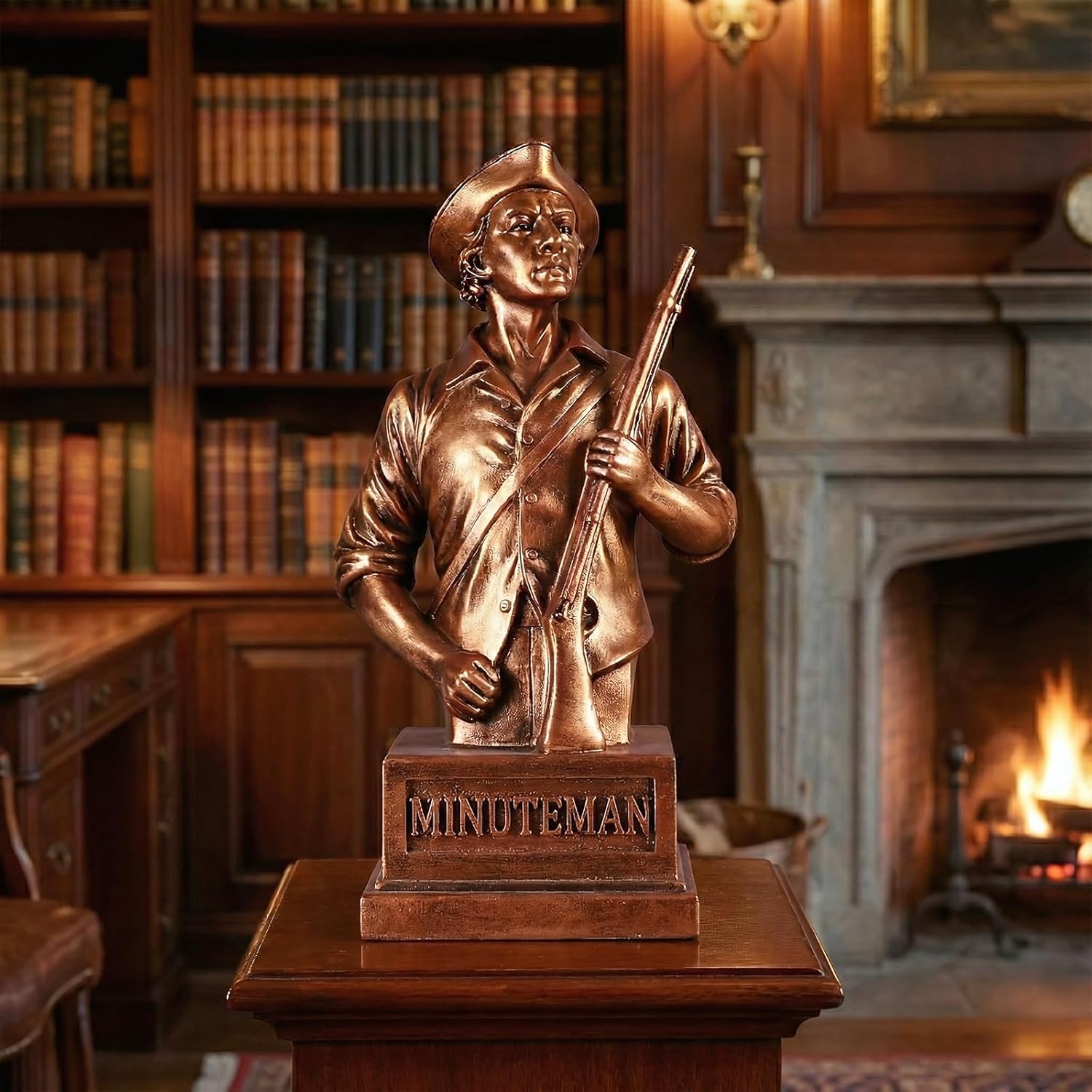 Minuteman Bust Statue, Historical American Revolution Patriot Figurine for Office Desk and Bookshelf Decor - Vintage Bronze