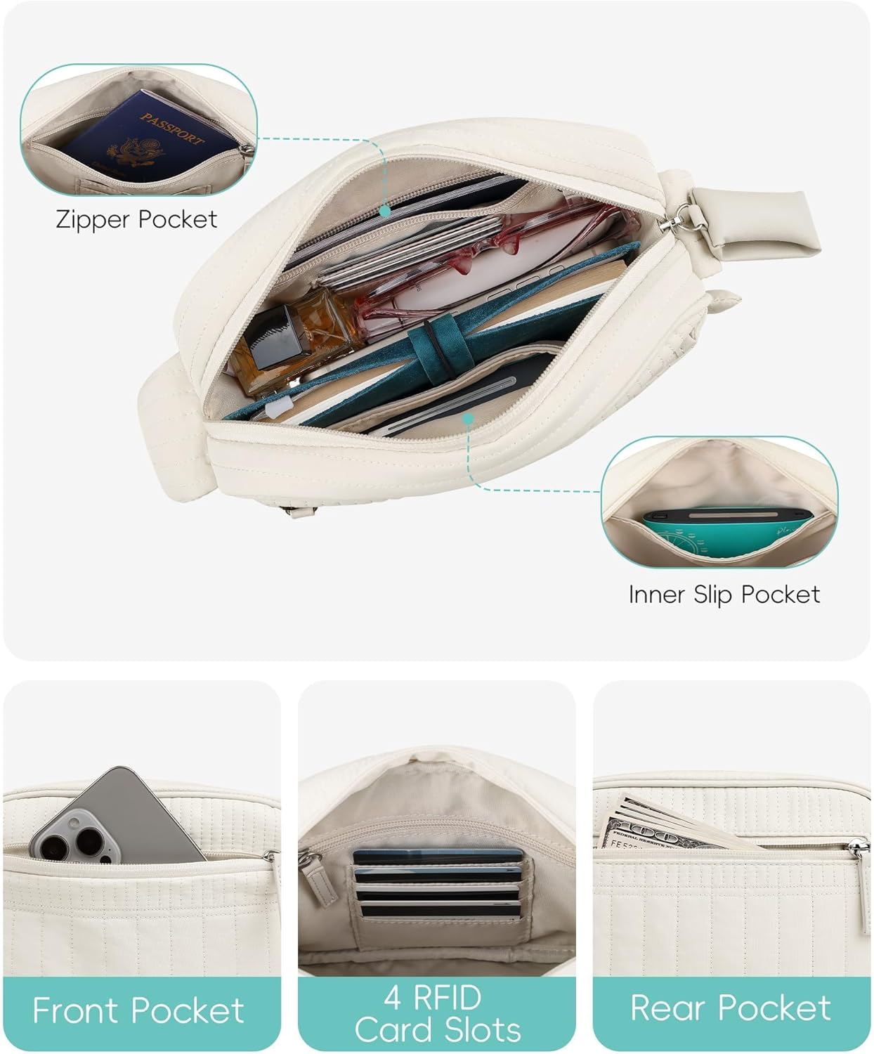 HomemeDiary Small Puffer Crossbody Bags for Women, RFID Travel Quilted Shoulder Purses, Puffy Handbags with Wide Strap - Image 4