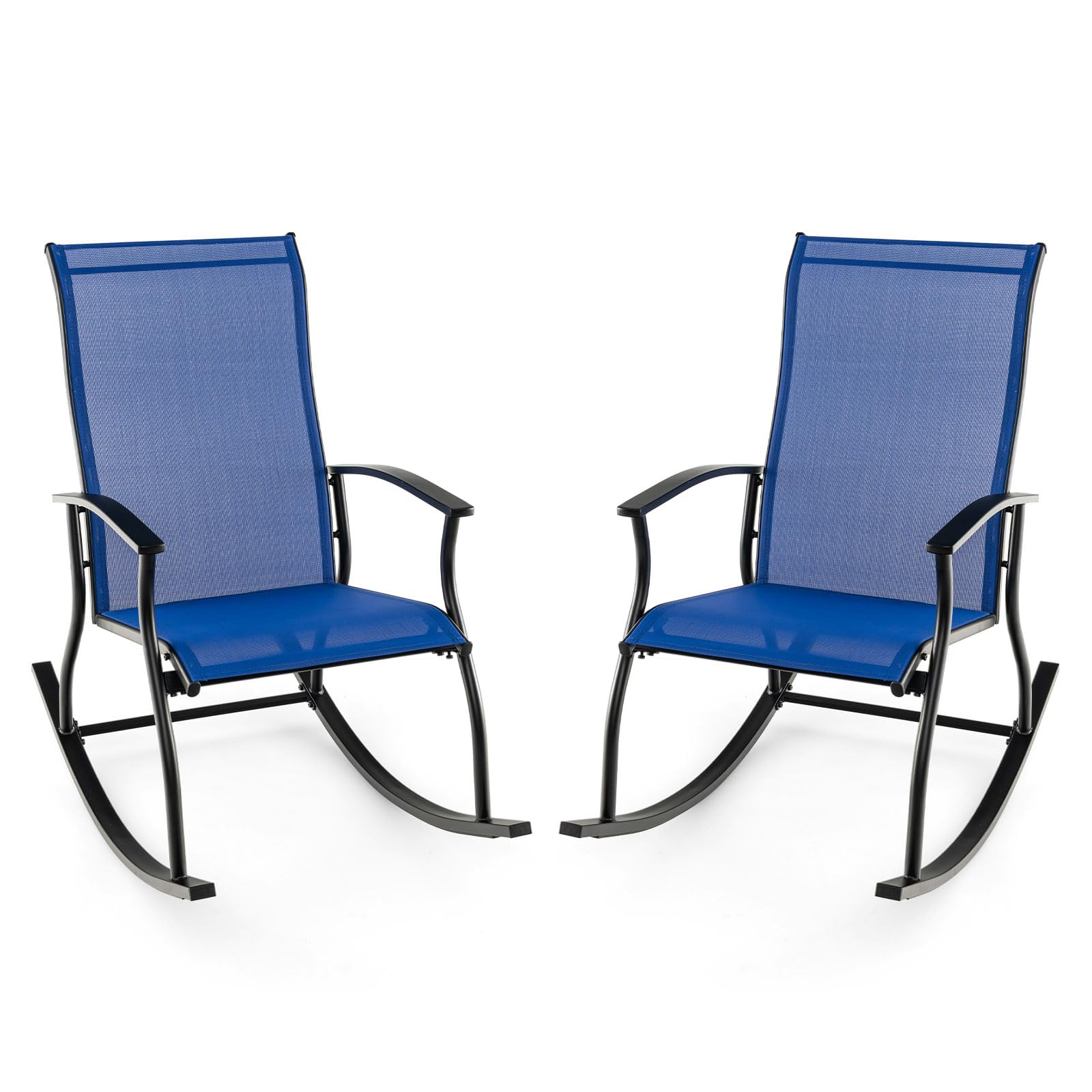 COSTWAY Garden Rocking Chairs Set of 2/4, Outdoor Rocking Armchairs Relax Porch Rocker, Metal Frame Fabric Patio Rocking Seat Deck Chairs for Balcony, Lawn, Backyard and Poolside (2 PCS)