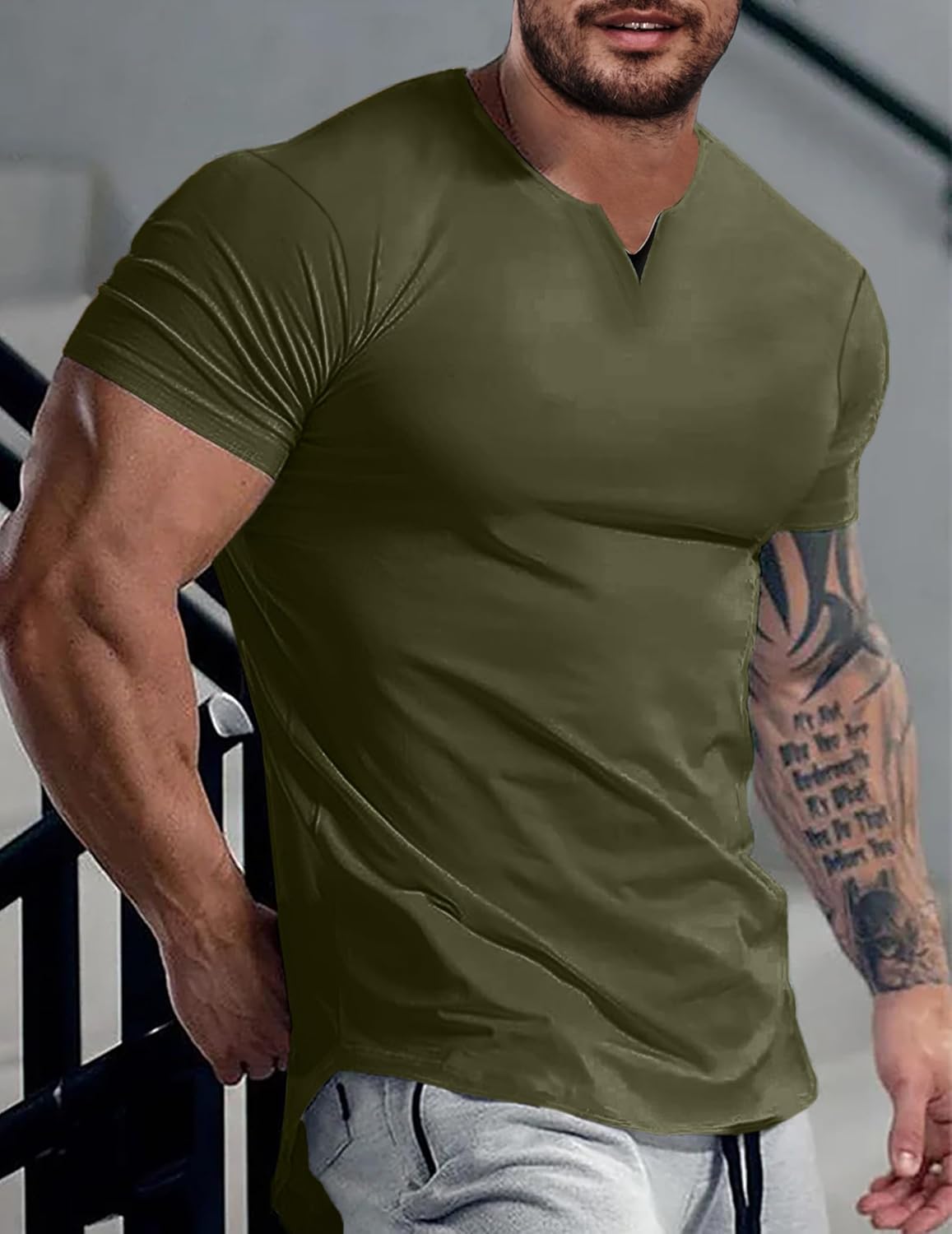 JMIERR Mens Muscle Slim T Shirts Summer V Neck Gym Shirt Casual Cotton Workout Athletic Longline Tees - Image 3