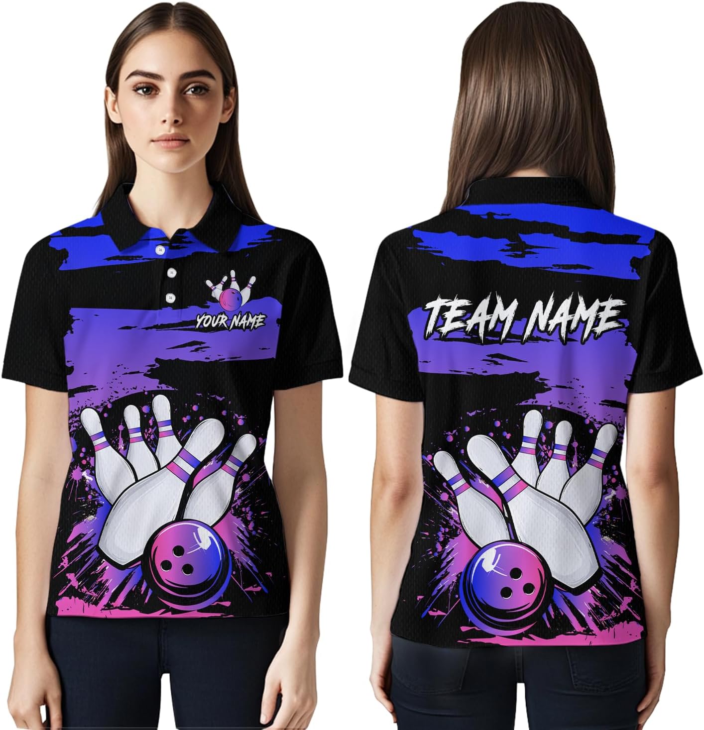 Purple Bowling Shirts Custom for Women Men Personalized Team Bowling Jerseys Bowling Polo and Quarter Zip Shirts