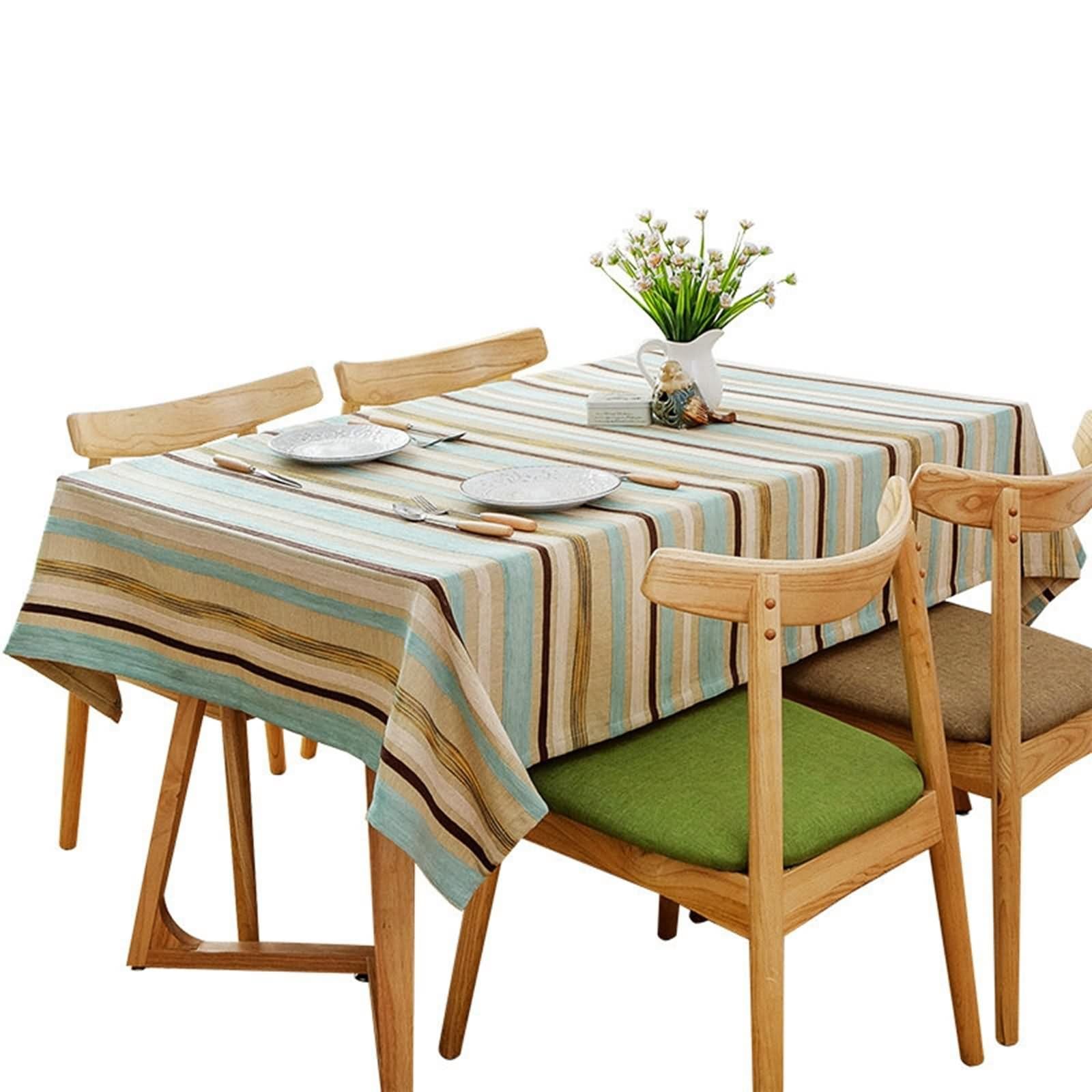 Gartentischdecke Blau, Tischtuch Couchtisch Klein Streifen Tischdecke Abwaschbar Sommer Tischtücher Abwaschbar Baumwolle Leinen 130x200cm