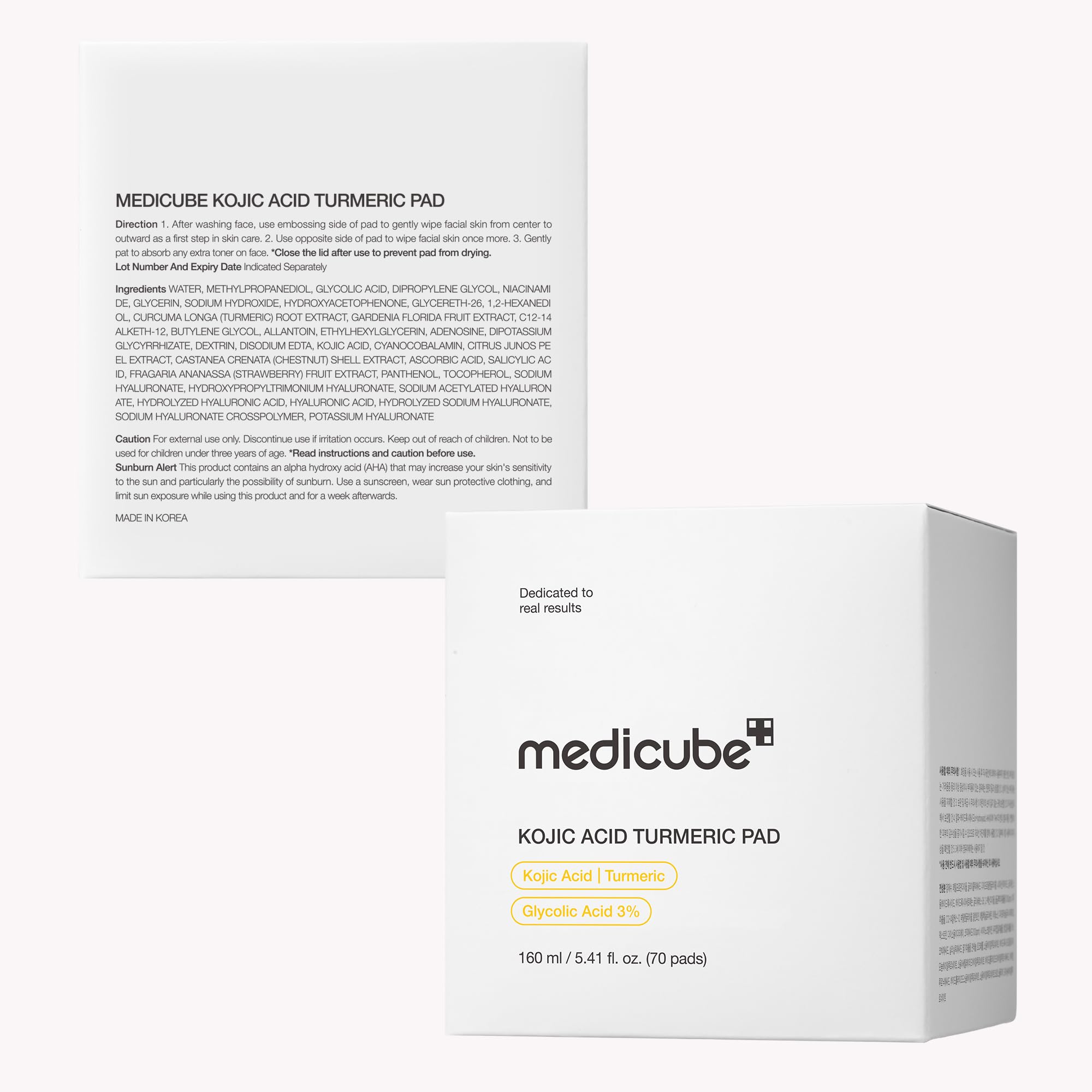medicube Toner Pads Kojic Acid Turmeric Clarifying Toner Pad for Troubled Skin & Use After Spot Care, Soothing with Kojic Acid, Turmeric, Niacynamide, Glycolic Acid, Korean Skin Care, 70 Pads (1 Pack)