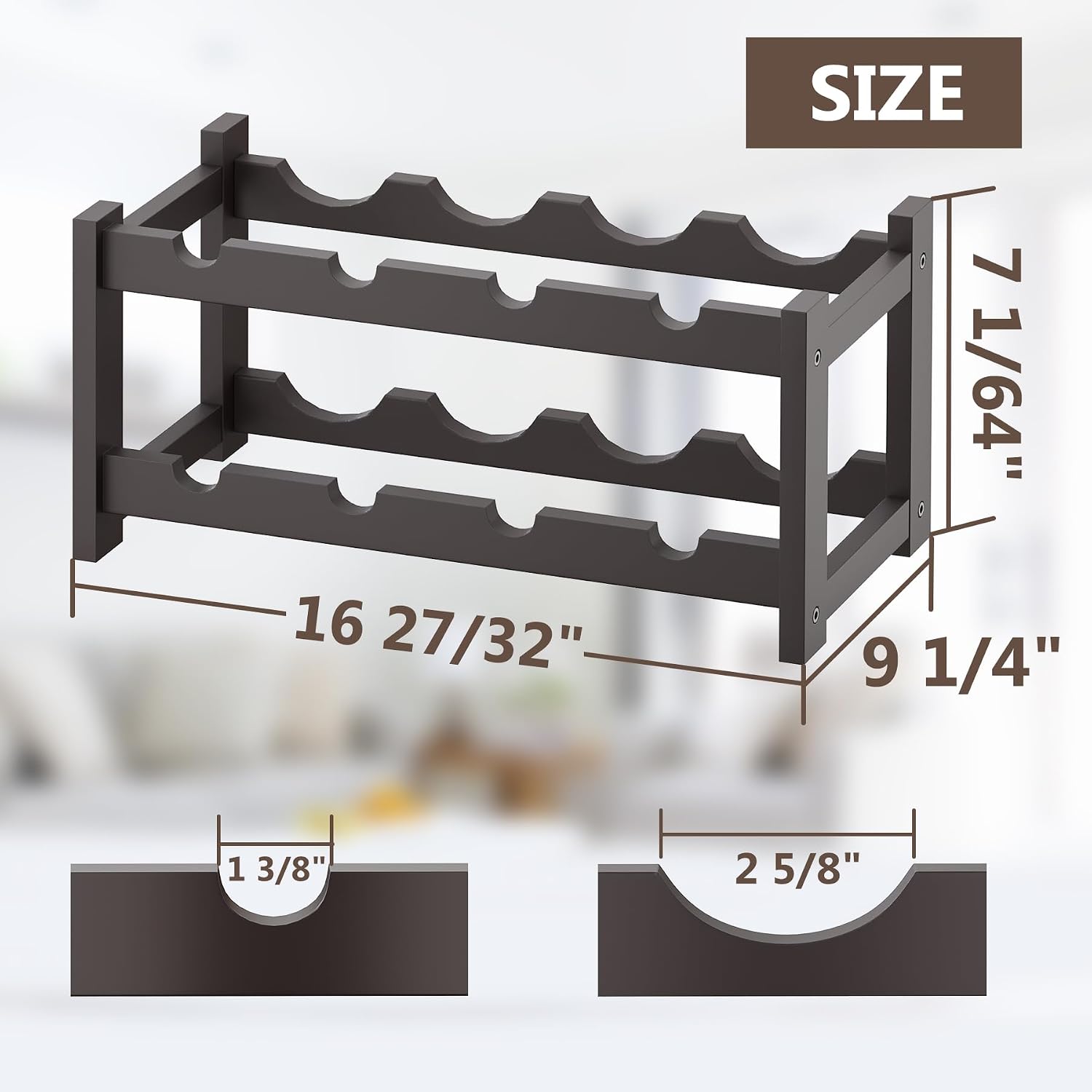 BAMEOS Bamboo Wine Rack, 2 Tier Wine Racks Countertop Storage, Wine Bottle Holder Wine Rack freestanding Floor for Kitchen, Bar, Pantry, Wine Cellar, Basement,Study, (16.85 L x 9.25W x 7H) Espresso image 5