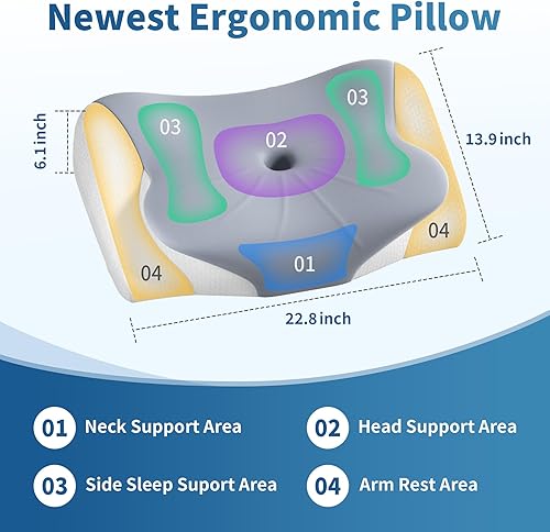 Miniatura 3 de Almohada cervical para el cuello  Almohadas ergonómicas de espuma viscoelástica de enfriamiento de contorno para aliviar el dolor de cuello y