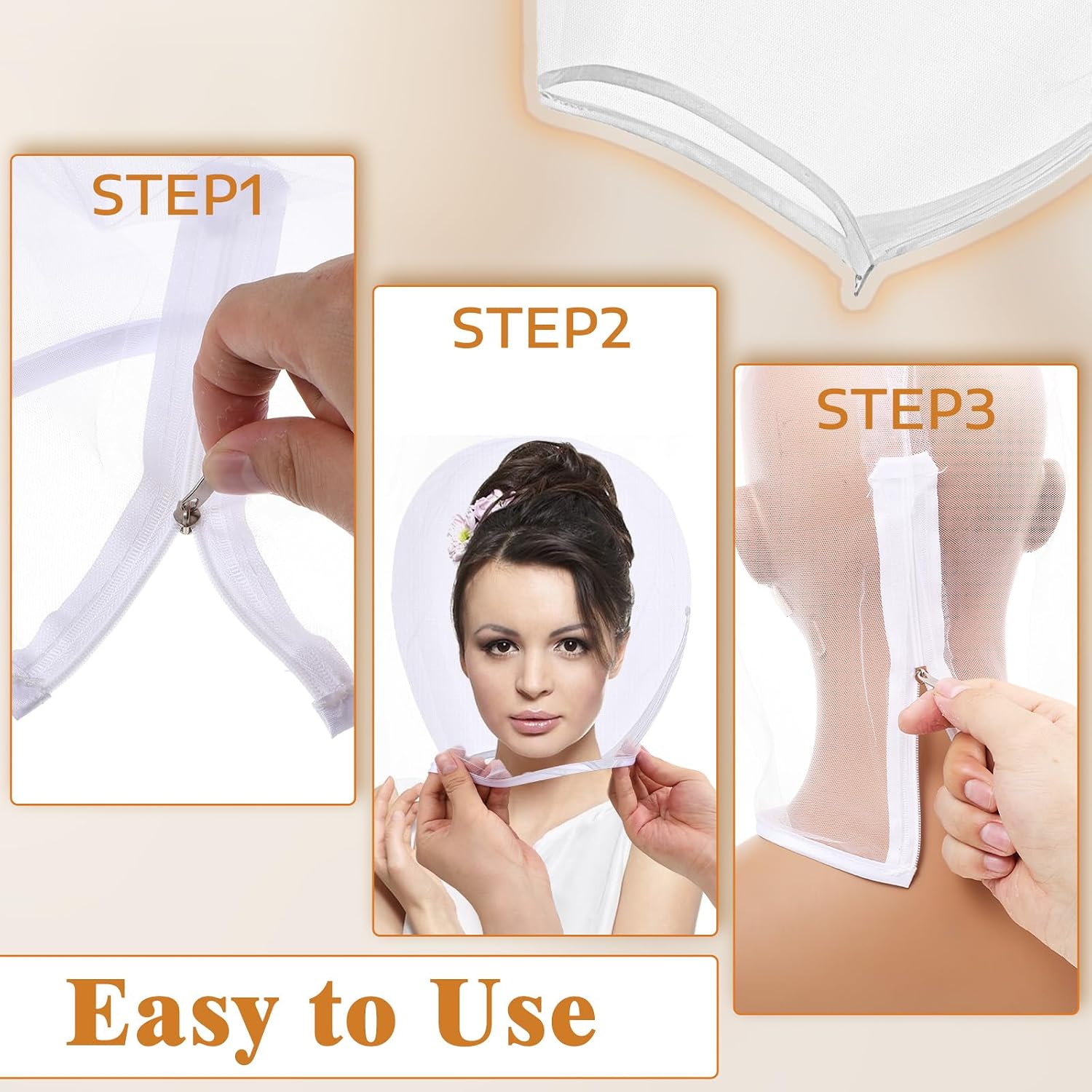 2 Pcs Makeup Protector Hood, Nylon Chiffon Light Airy Makeup Hood Zipper Closure Face Cover Washable