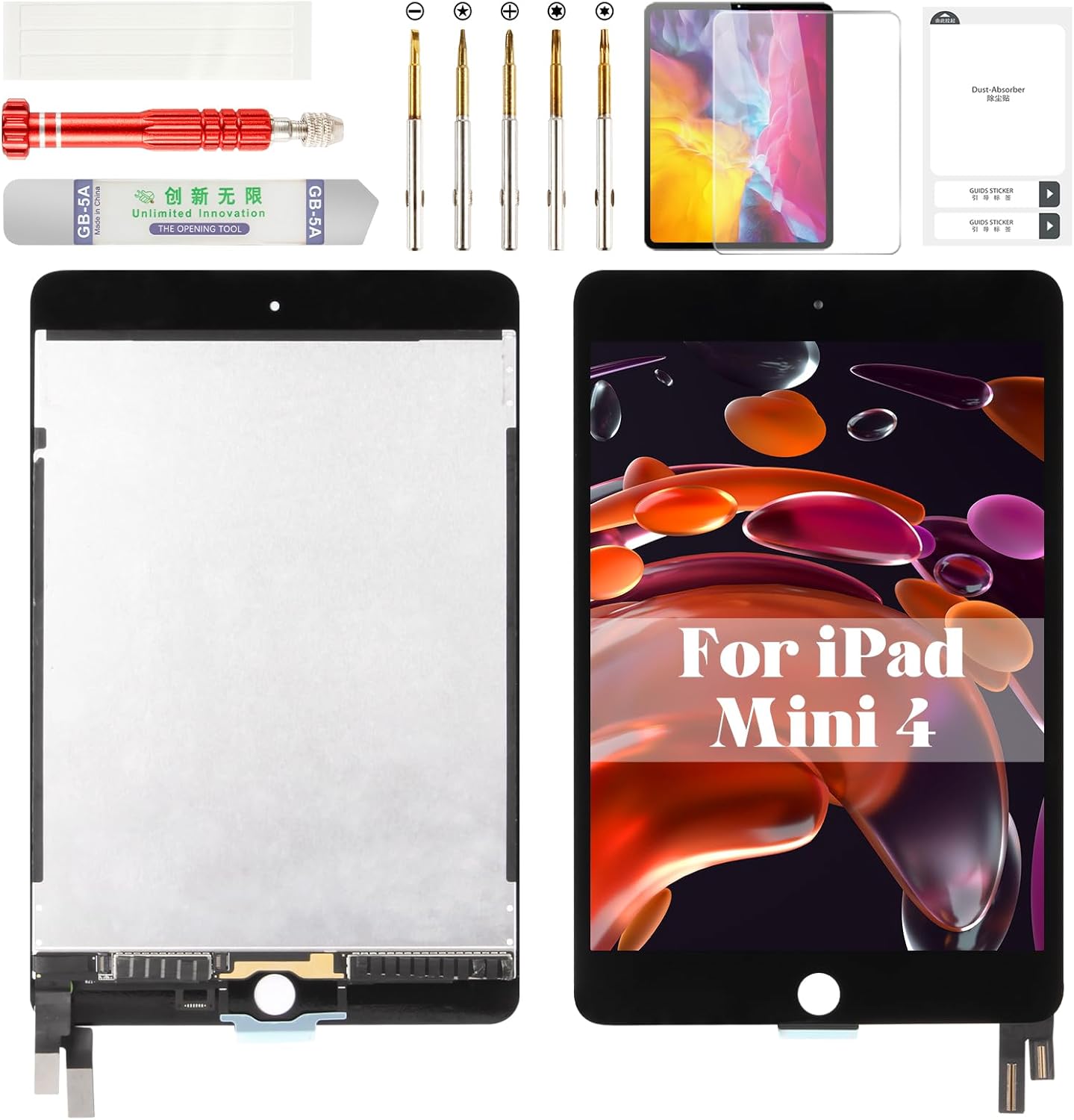 for iPad mini 4 Screen Replacement for iPad mini 4 LCD Screen Replacement Digitzer for iPad mini 4 Touch Screen Display Assembly Repair Kits A1538 A1550 Black