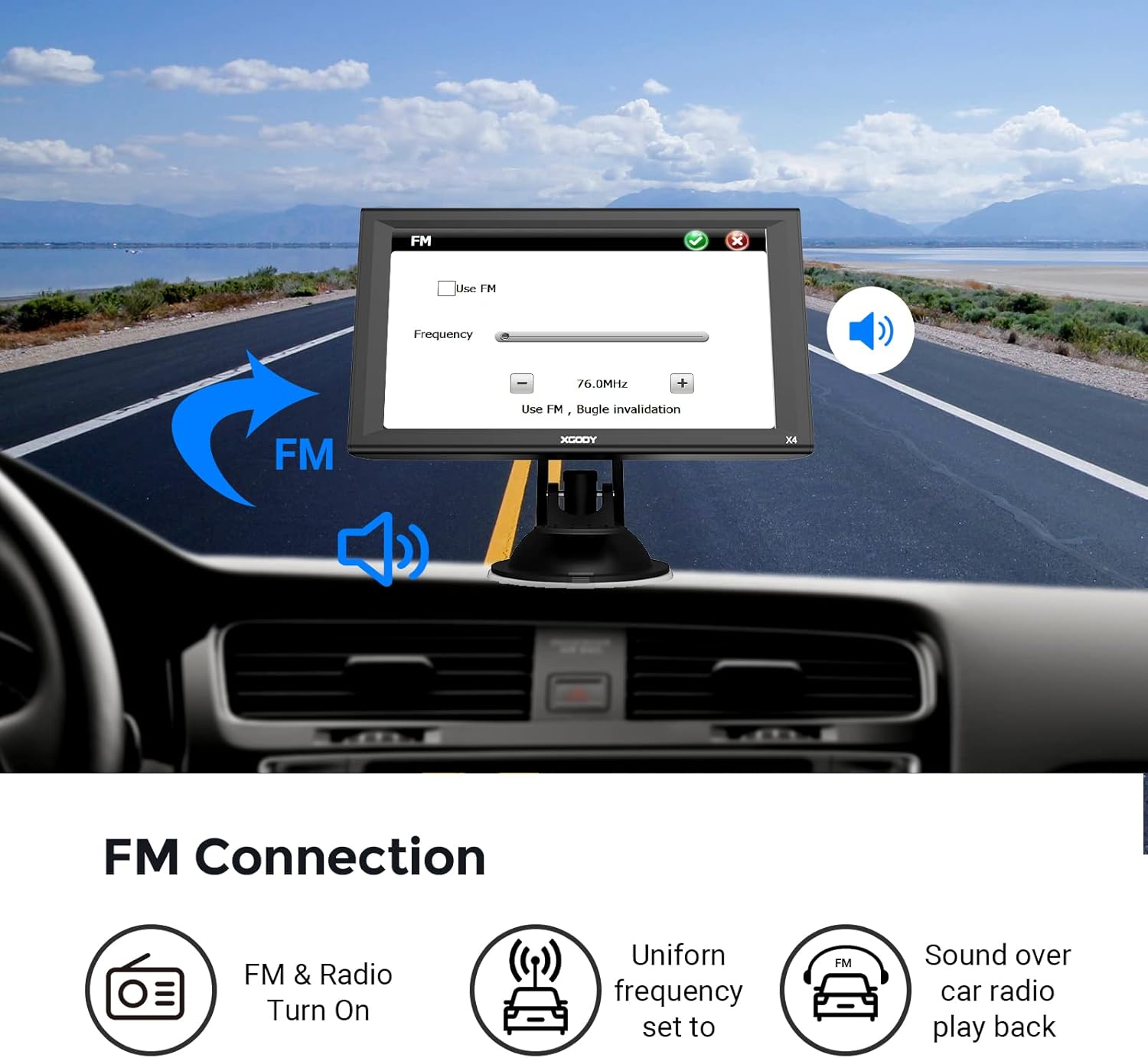 GPS screen showing FM connection settings