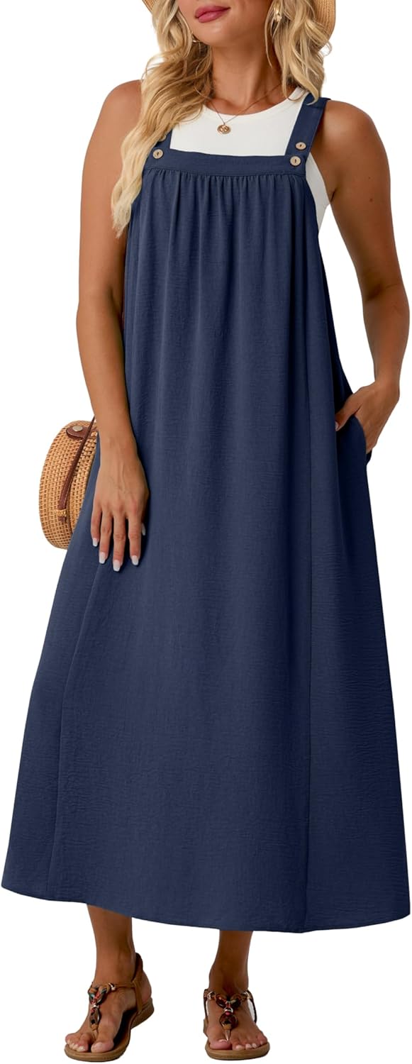 Lepunuo Summer Dresses for Women 2026 Casual Boho Overall Dress Adjustable Cover up with Pockets