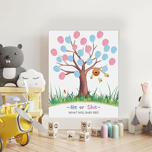 Miniatura 5 de ALodr Libro de invitados para baby shower, lienzo de árbol de huellas dactilares, libro de invitados con huellas dactilares con temática de abeja,