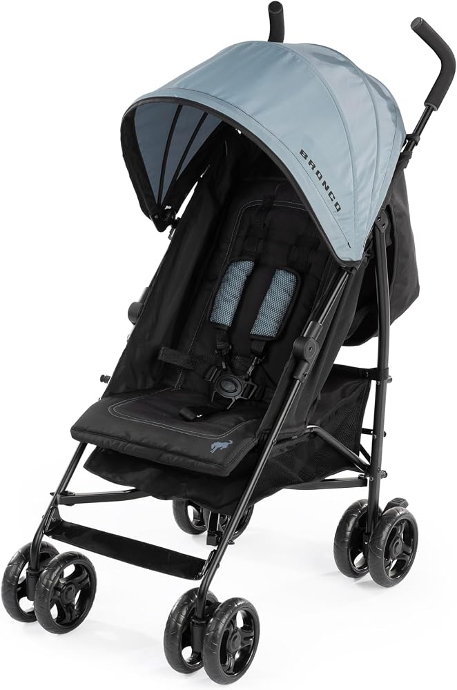 Bright Starts Ford Bronco HighGear Stroller, Lightweight Foldable Stroller with Sport Details, Large Storage Basket, Anti-Shock & Lockable Wheels, Unisex Area 51 Blue/Green