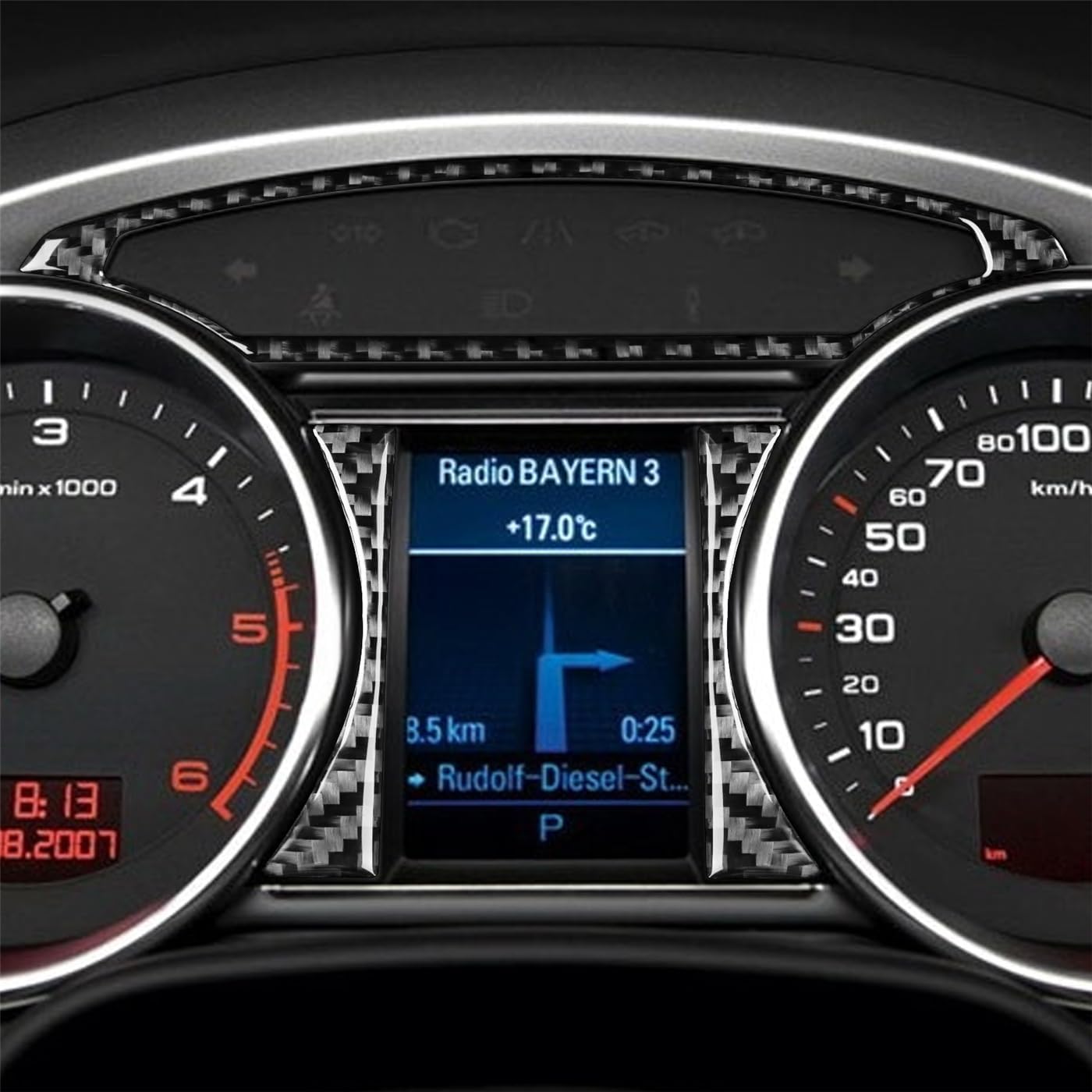 Q7 4L 2007-2015 Compatible with Car Interior Self Adhesive Dashboard Decal Carbon Fiber Black Sticker A50 (Speedometer Frame)