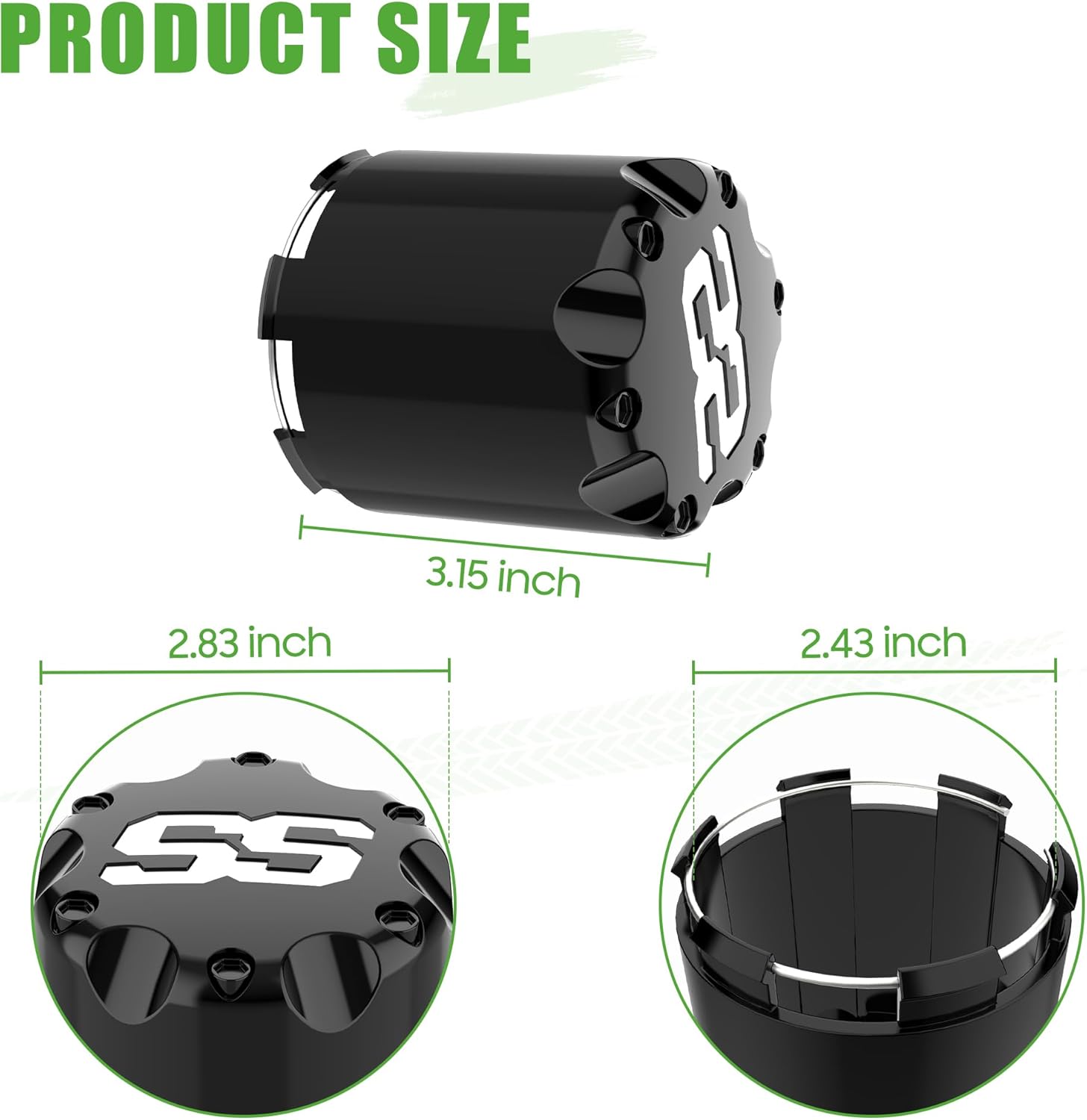 10L0L Universal Golf Cart SS Wheel Center Cap Cover for EZGO, Club Car, Yamaha, 4 PCS (Black)