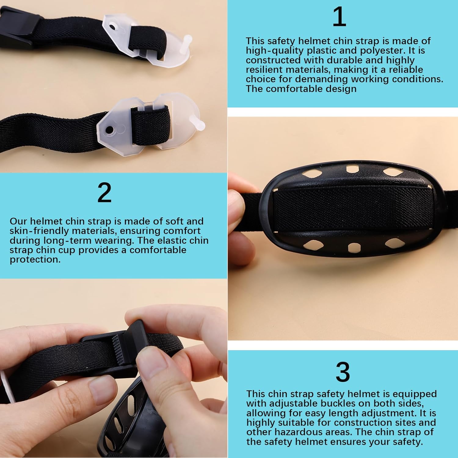 Hard Hat Chin Strap–Adjustable Universal Helmet Liner with Protective Buckle, Professional Safety Strap for Construction, Industrial&Outdoor Work (Black)