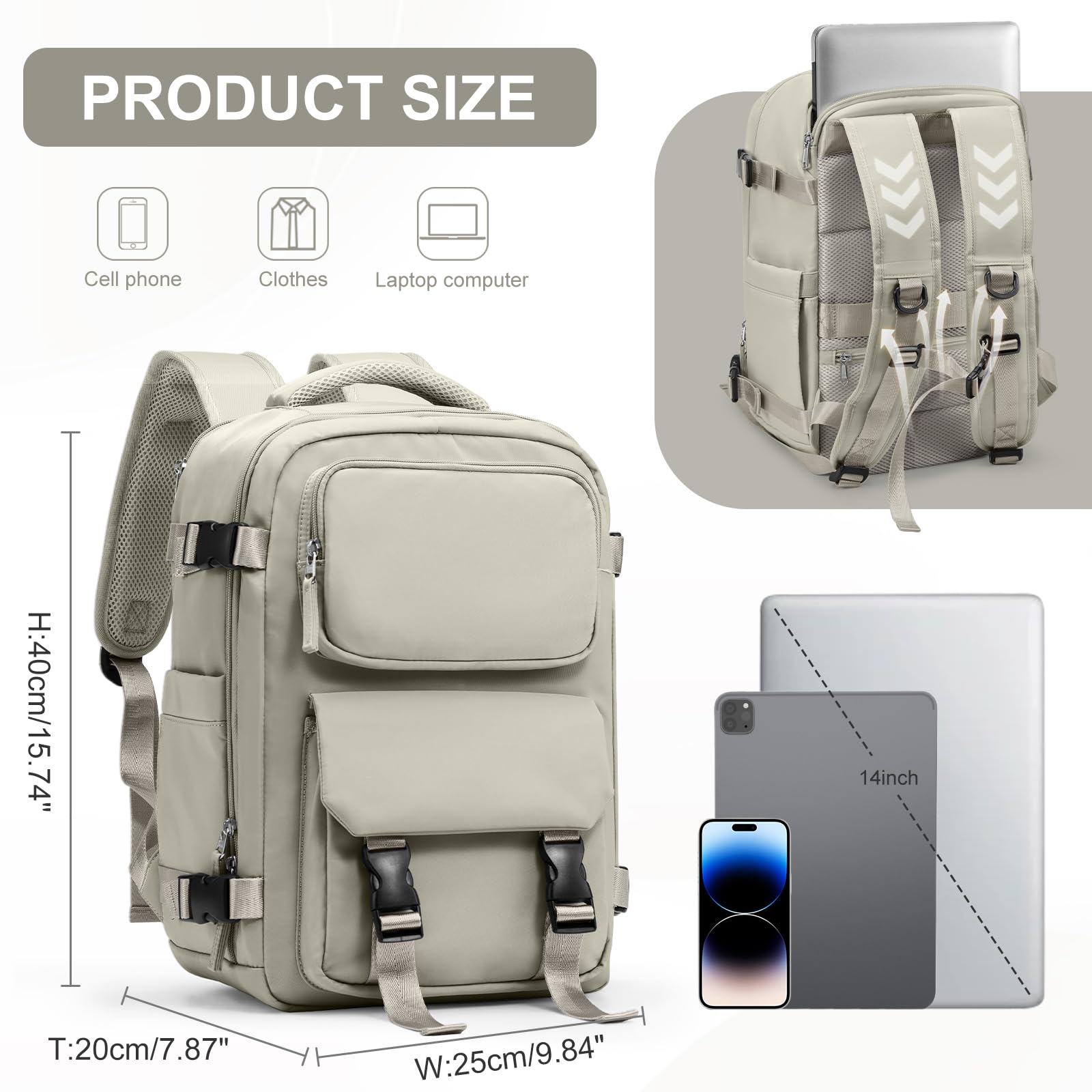 SZLX Zaino da Viaggio grande Zaino Ryanair 40x30x20 Sottovuoto Donna da escursionismo sportivo da esterno impermeabile Zaino Casual Laptop da 14 Pollici con porta di ricarica USB Scomparto per Scarpe
