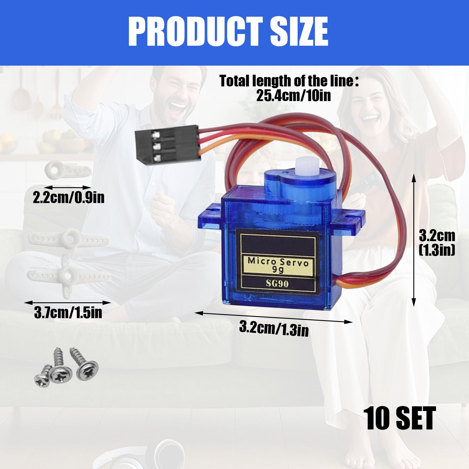 10 Pcs SG90 Servos,9G Micro Servos,Compatible with Arduino Projects and Raspberry Pi,for RC Robot Arm Helicopter Airplane Remote Contro (Blue) - Image 2