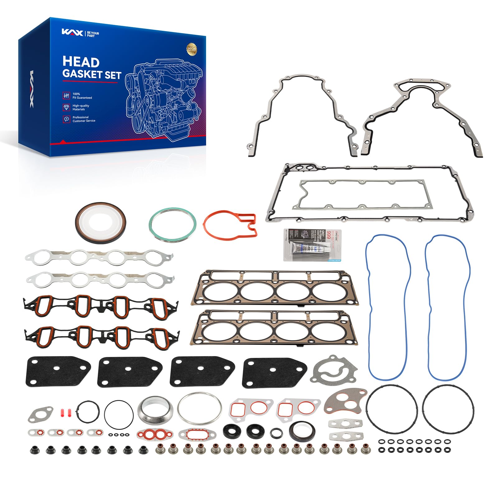 KAX Engine Cylinder Head Gasket Set Compatible with Chevy Silverado 1500 Classic Tahoe Suburban Avalanche Express 2500, GMC Sierra Yukon XL 1500 Savana, Escalade Rainier, Head Gasket Kit, HS26191PT-1