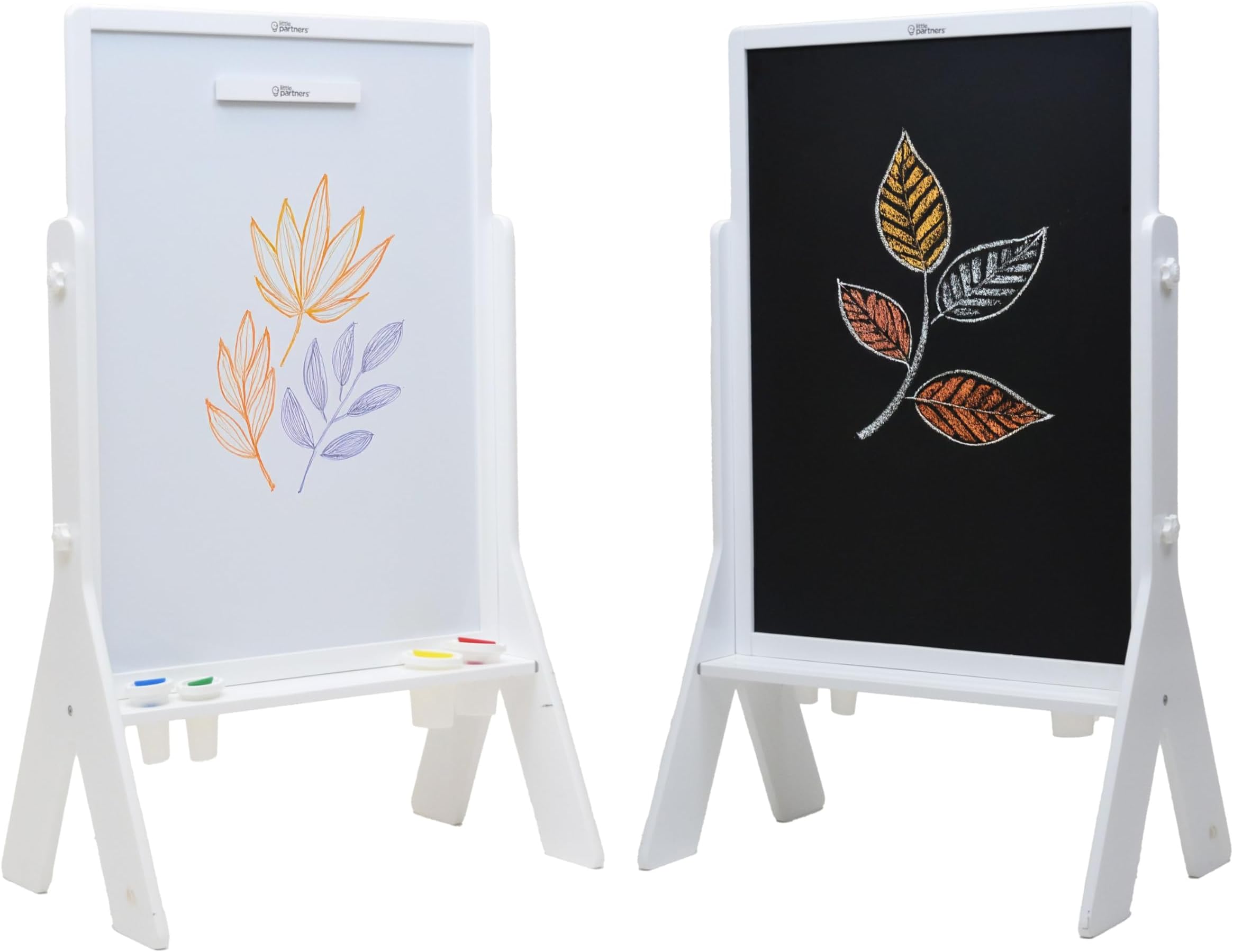 Little Partners Contempo Art Toddler Easel, Two-Sided Paint Station for Kids with XL Surface, Chalk Board, Magnetic Dry Erase Board, Paper Holder, Paint Containers (White/Black Board, White)