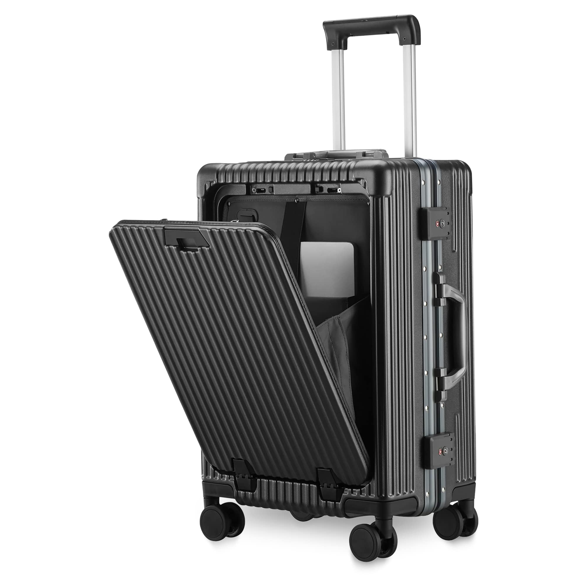 Sponsored Ad - THE CLOWNFISH Ambassador Series Carry-On Luggage Polycarbonate Hard Case Suitcase Eight Spinner Wheel Trolley Bag with TSA Lock,USB,Mobile Holder,Cup Holder Dark Grey (56 Cm-22 Inch),H-56 Centimeters